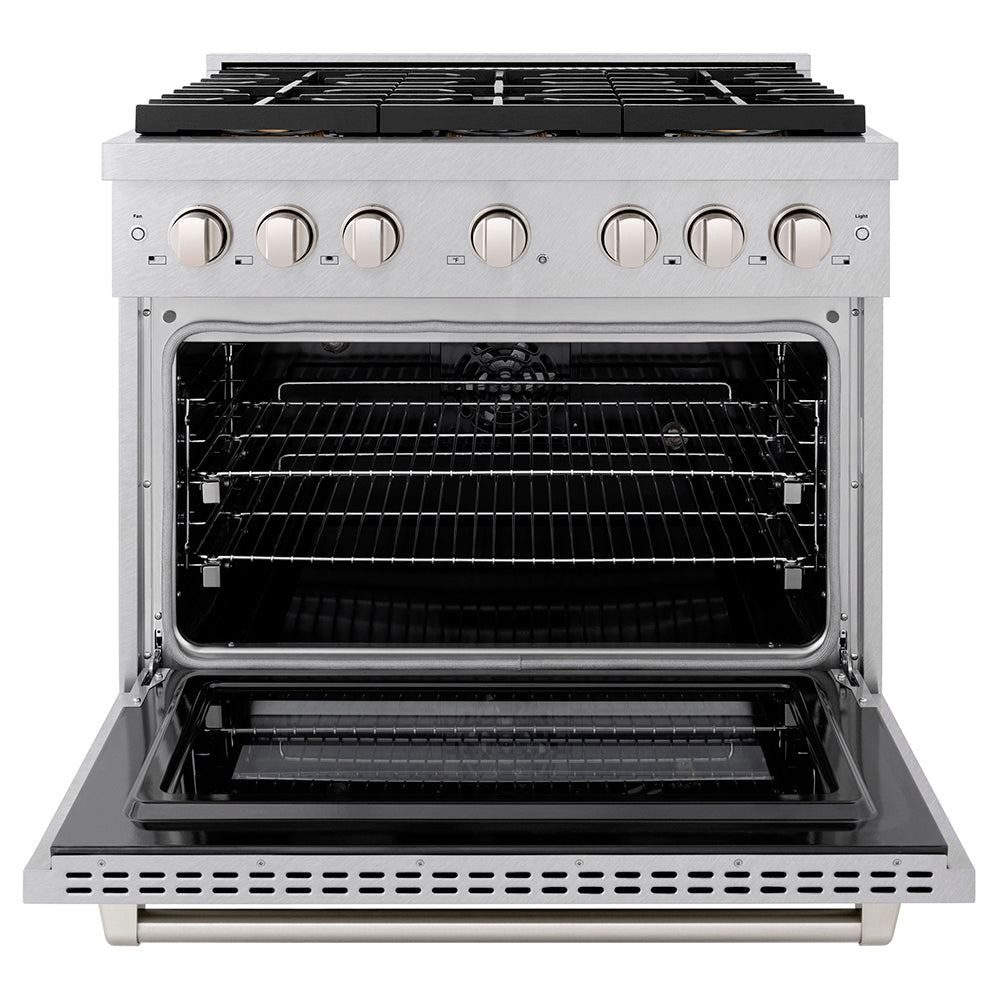 ZLINE 36 in. 5.2 cu. ft. Paramount Dual Fuel Range with 6 Burner DuoPro™ Cooktop and Electric Convection Oven in Black Stainless Steel (PSDRB-36)
