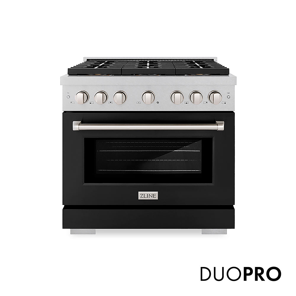 ZLINE 36 in. 5.2 cu. ft. Paramount Dual Fuel Range with 6 Burner DuoPro™ Cooktop and Electric Convection Oven in Black Stainless Steel (PSDRB-36)