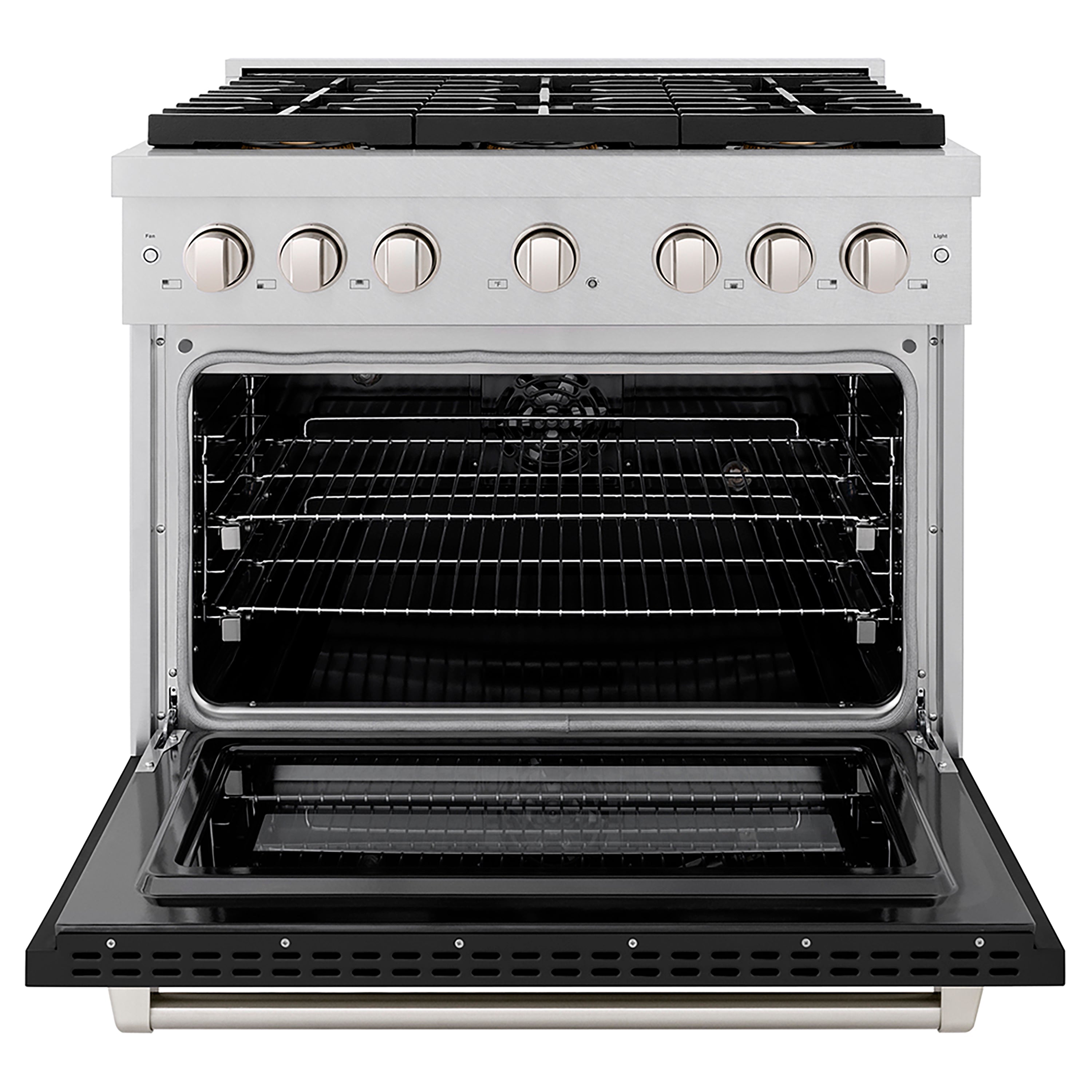 ZLINE 36 in. 5.2 cu. ft. Paramount Dual Fuel Range with 6 Burner DuoPro™ Cooktop and Electric Convection Oven in Black Stainless Steel (PSDRB-36)