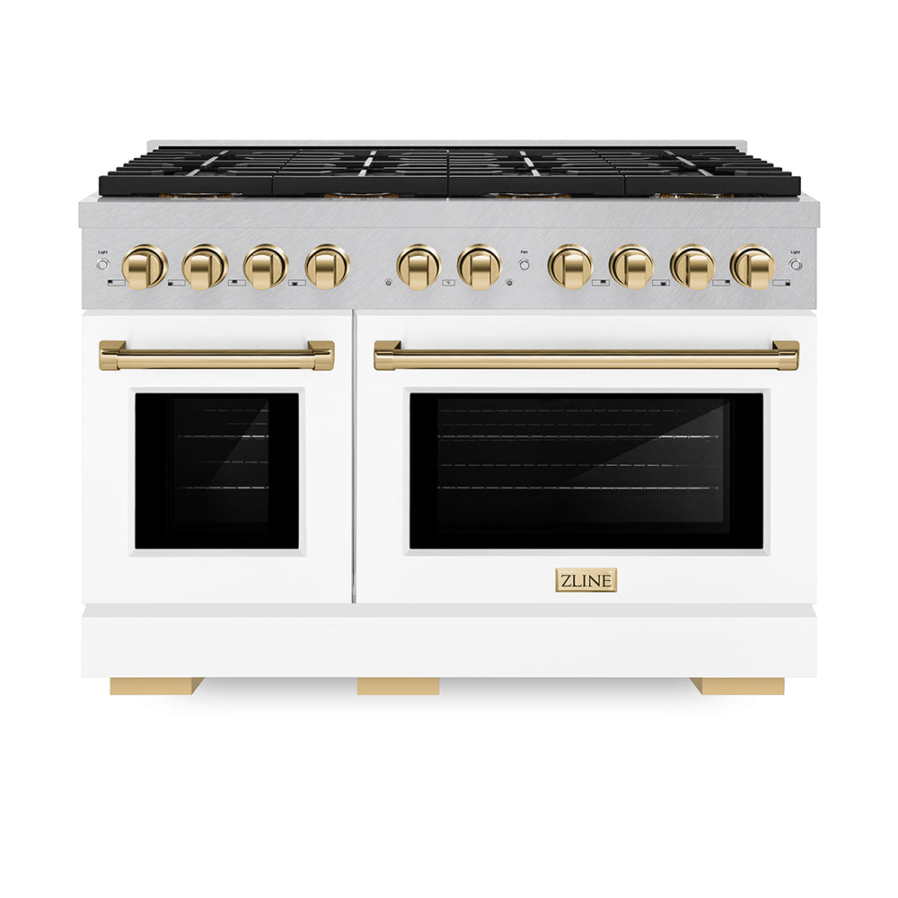 ZLINE Autograph Edition 48 in. 6.7 cu. ft. Paramount Dual Fuel Range with 8 Burner DuoPro™ Cooktop and Dual Ovens in Stainless Steel and Champagne Bronze Accents (PSDRZ-48-CB)
