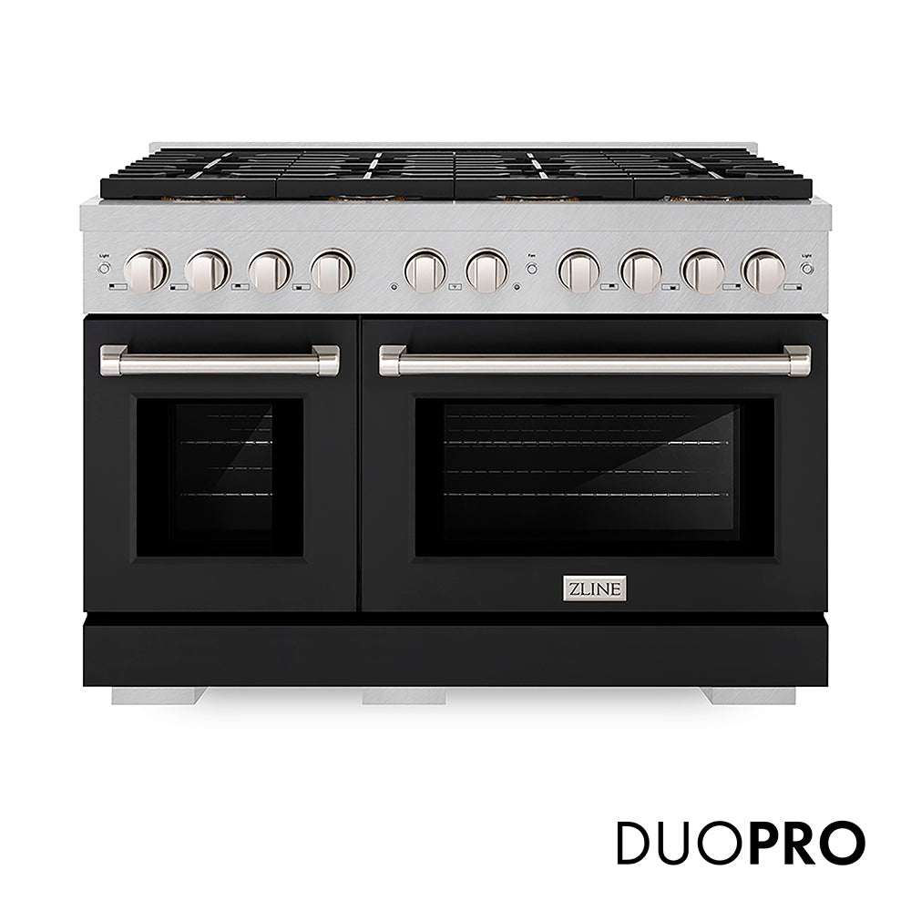 ZLINE 48 in. 6.7 cu. ft. Paramount Dual Fuel Range with 8 Burner DuoPro™ Cooktop and Dual Ovens in Black Stainless Steel (PSDRB-48)