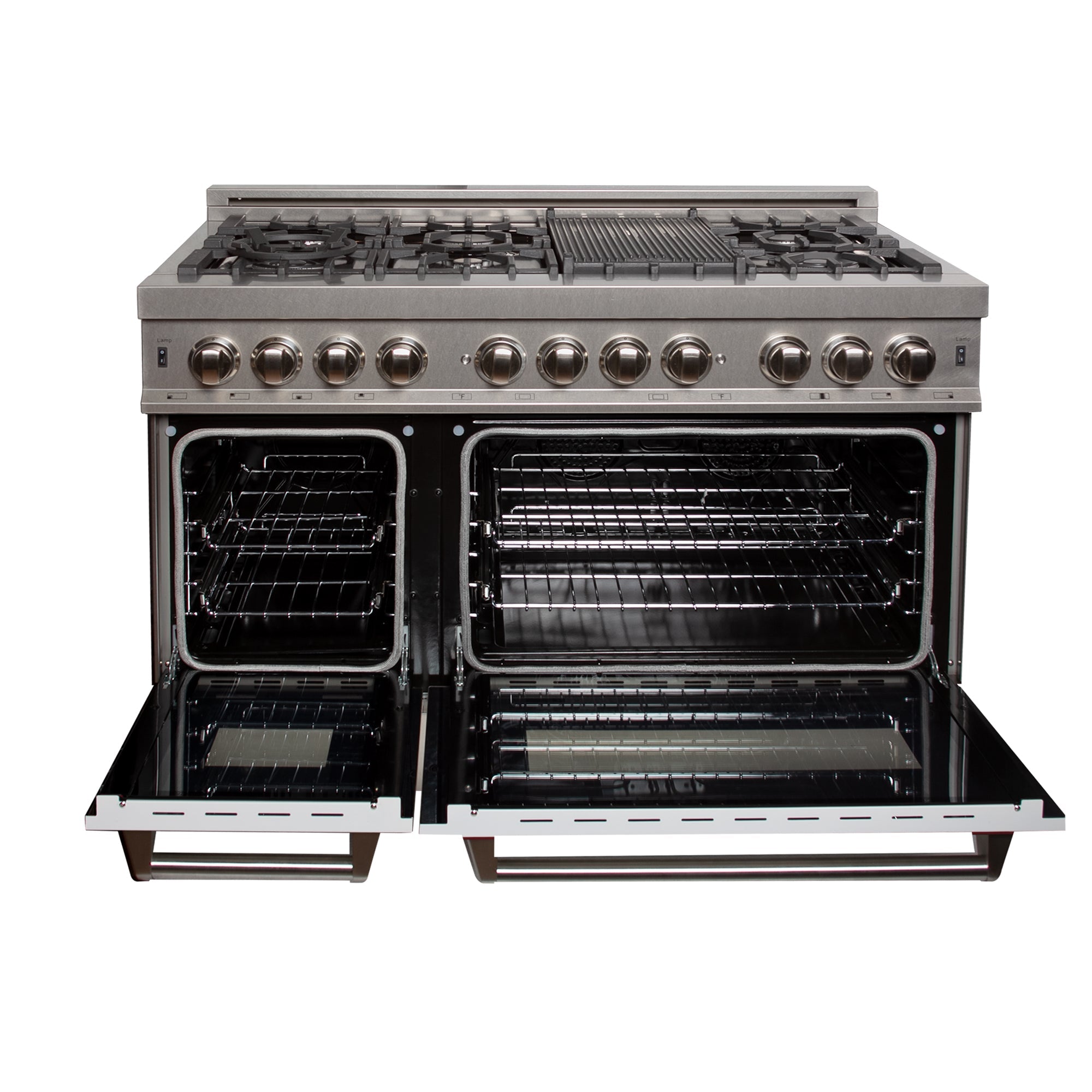 ZLINE 48 in. 6.0 cu. ft. Legacy Dual Fuel Range with 7 Burner Gas Cooktop and 2 Electric Ovens in Satin Stainless Steel and White Matte Doors (RAS-WM-48)