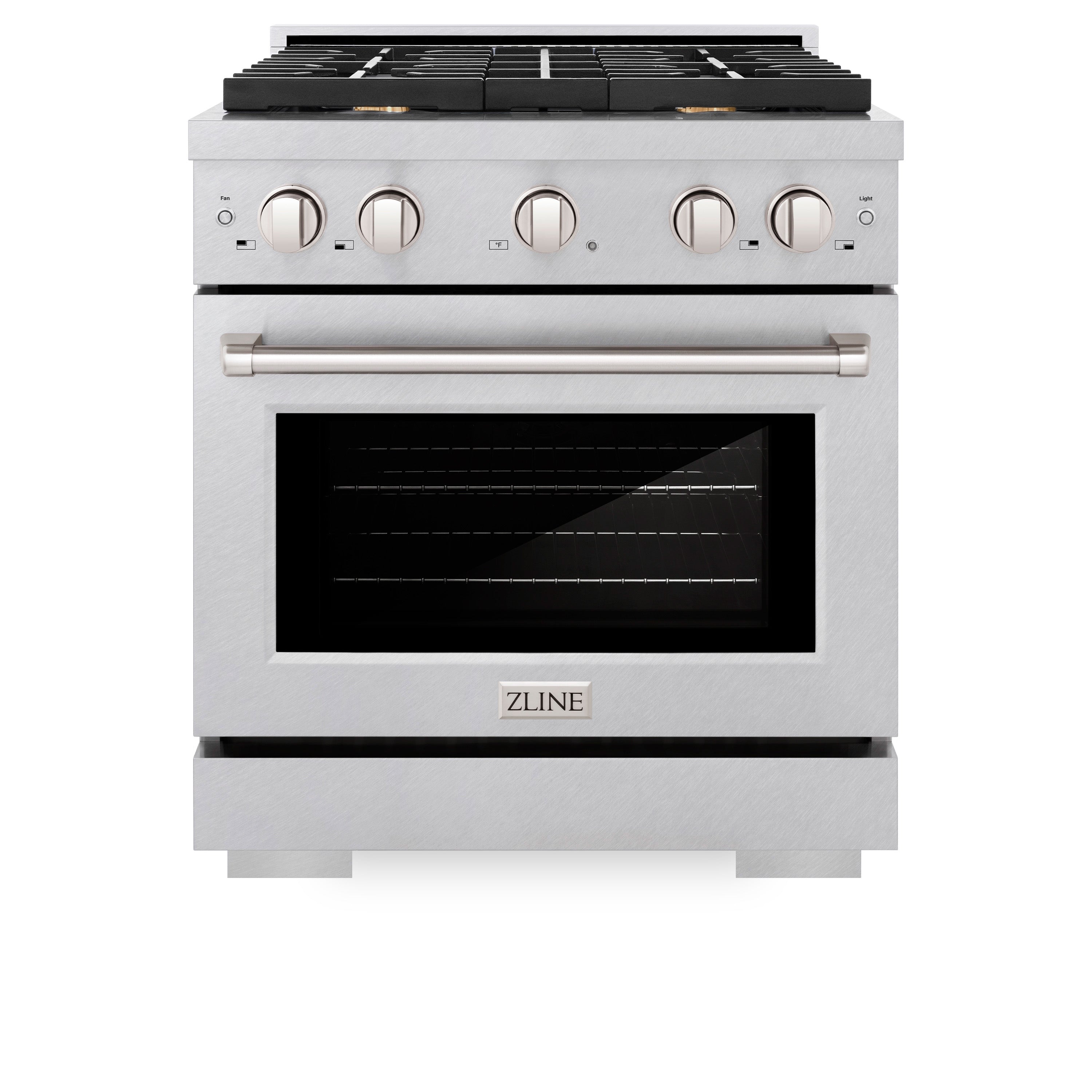 ZLINE 30 in. 4.2 cu. ft. Paramount Gas Range with Convection Gas Oven in Satin Stainless Steel with 4 Brass Burners (SGRS-BR-30)