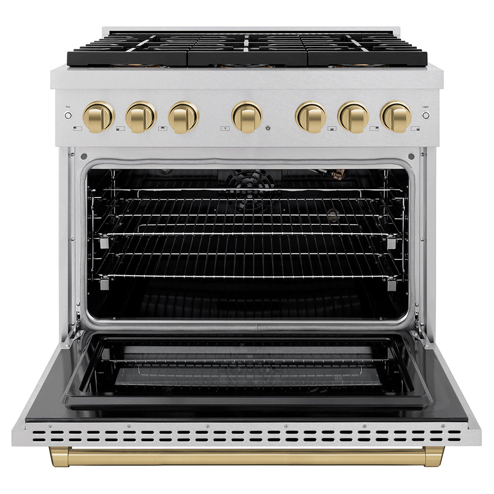 ZLINE Autograph Edition 36 in. 5.2 cu. ft. Paramount Gas Range with 6 Burner DuoPro™ Cooktop and Convection Gas Oven with White Matte Door and Matte Black Accents (PSGRZ-WM-36-MB)