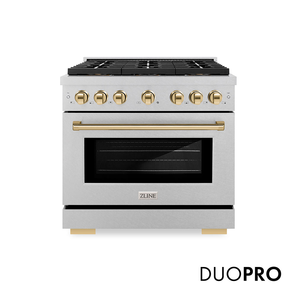 ZLINE Autograph Edition 36 in. 5.2 cu. ft. Paramount Gas Range with 6 Burner DuoPro™ Cooktop and Convection Gas Oven with White Matte Door and Matte Black Accents (PSGRZ-WM-36-MB)