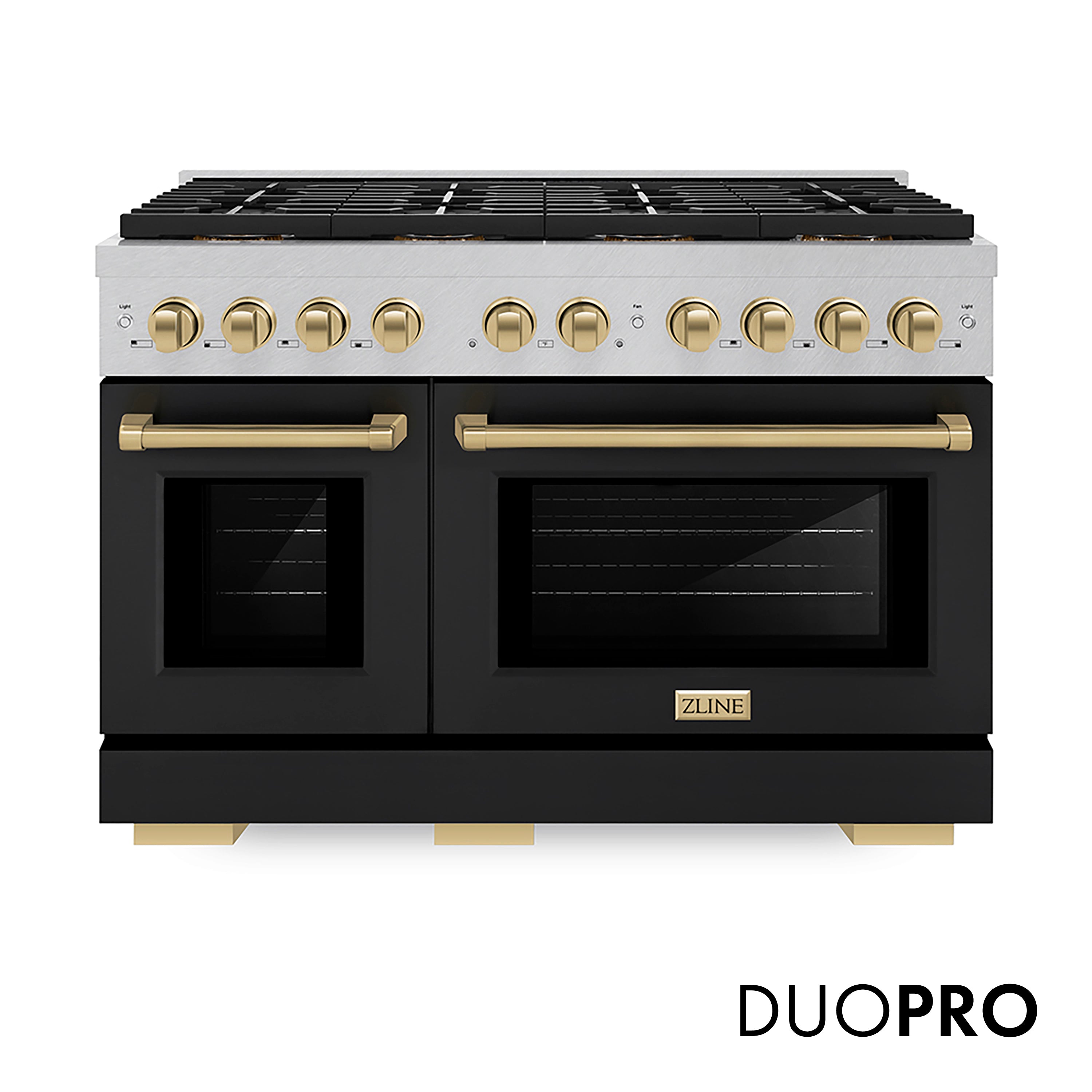 ZLINE Autograph Edition 48 in. 6.7 cu. ft. Paramount Dual Fuel Range with 8 Burner DuoPro™ Cooktop and Dual Ovens in Stainless Steel and Champagne Bronze Accents (PSDRZ-48-CB)