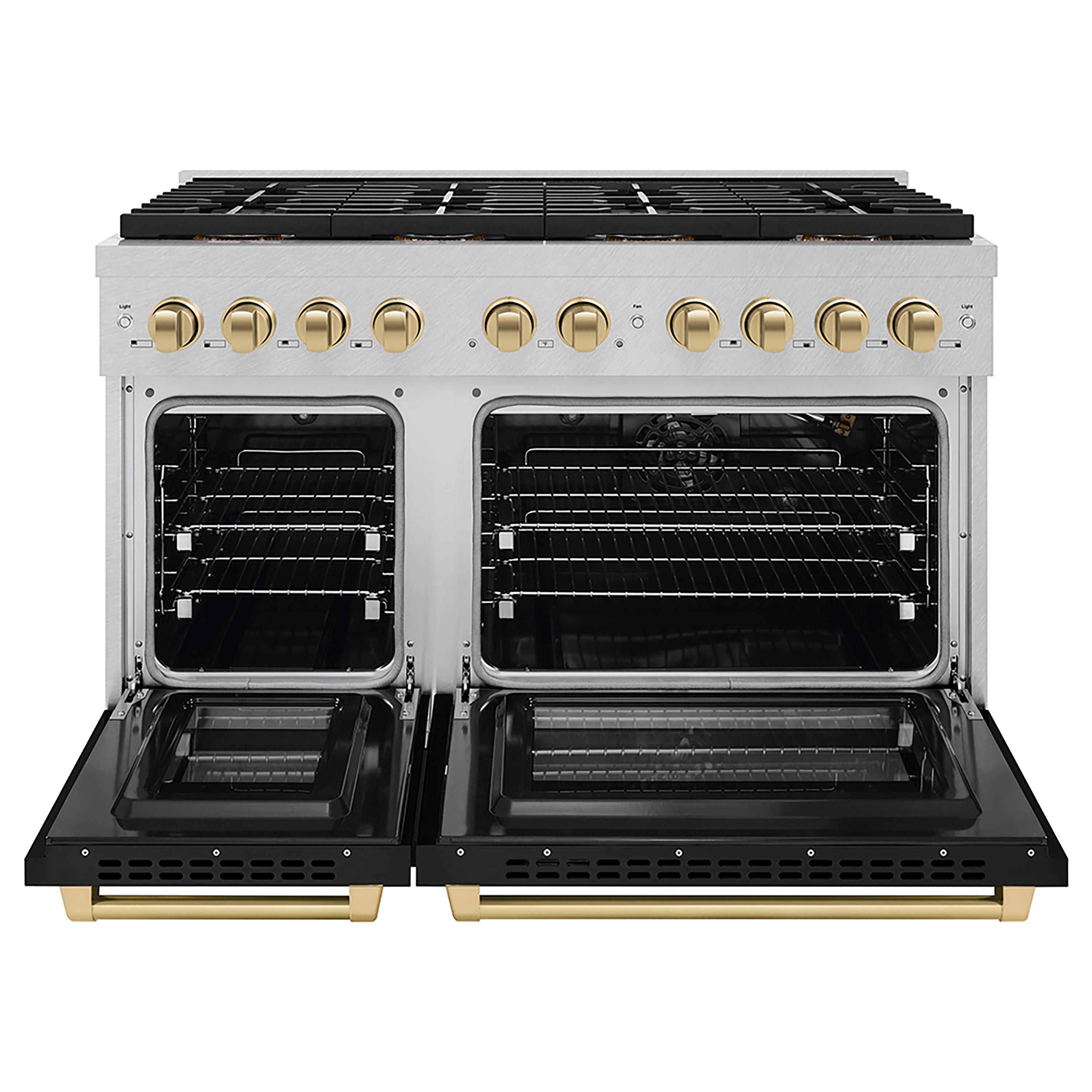 ZLINE Autograph Edition 48 in. 6.7 cu. ft. Paramount Gas Range with 8 Burner DuoPro™ Cooktop and Dual Ovens with White Matte Doors and Matte Black Accents (PSGRZ-WM-48-MB)