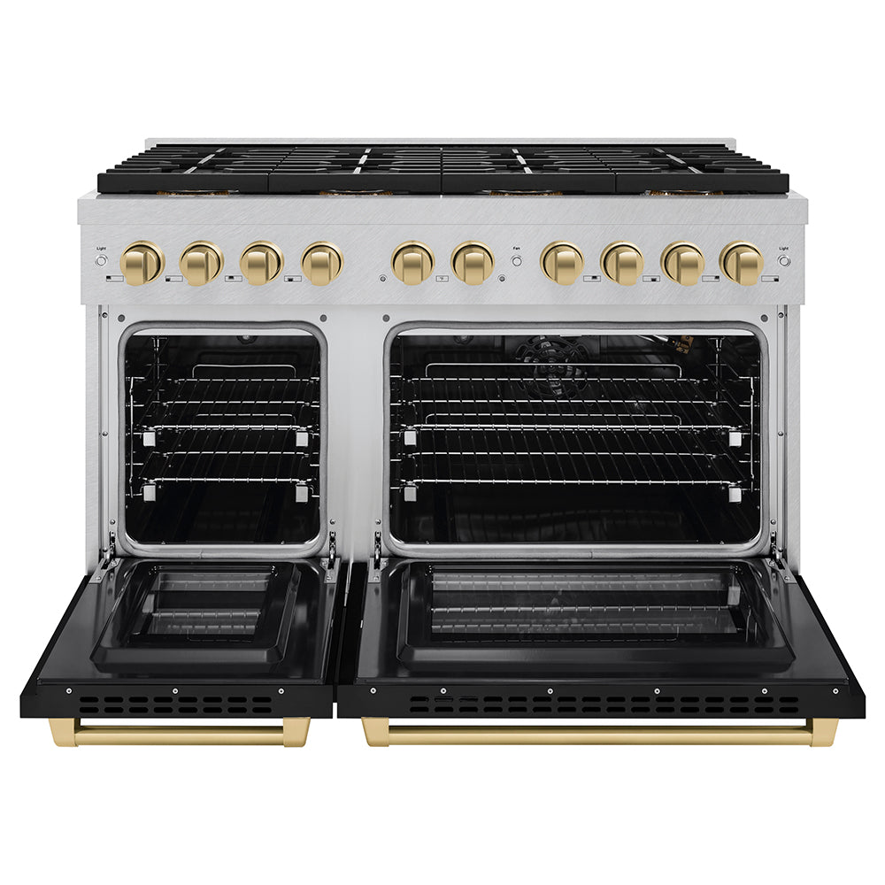 ZLINE Autograph Edition 48 in. 6.7 cu. ft. Paramount Dual Fuel Range with 8 Burner DuoPro™ Cooktop and Dual Ovens in Stainless Steel and Champagne Bronze Accents (PSDRZ-48-CB)