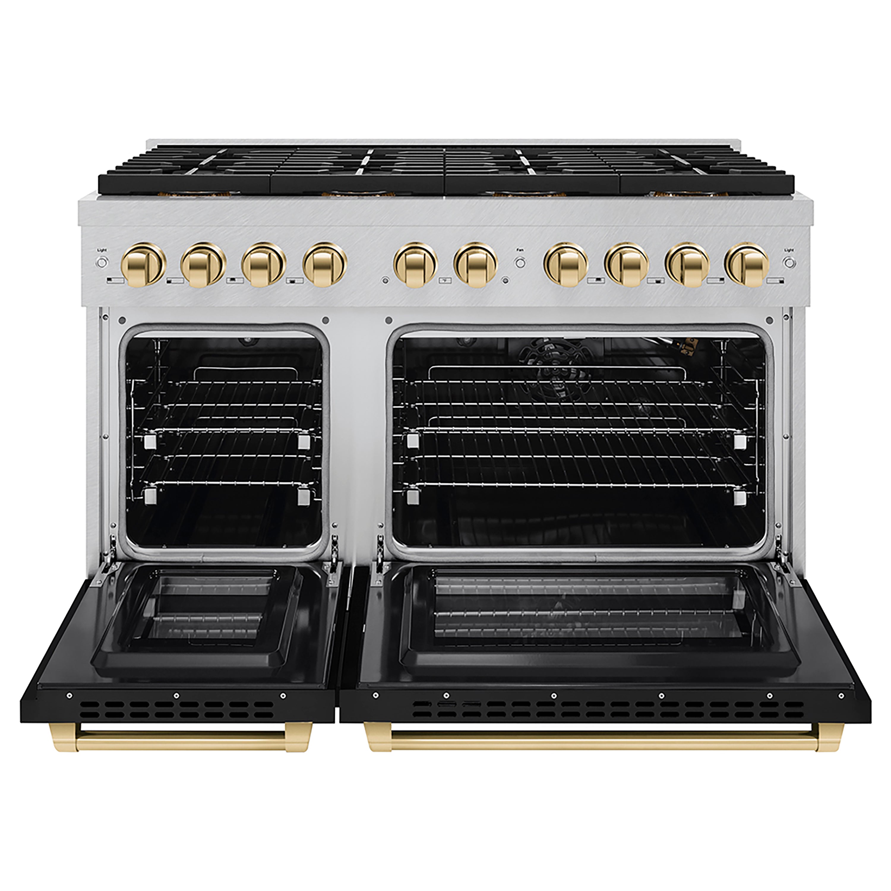 ZLINE Autograph Edition 48 in. 6.7 cu. ft. Paramount Gas Range with 8 Burner DuoPro™ Cooktop and Dual Ovens with White Matte Doors and Matte Black Accents (PSGRZ-WM-48-MB)
