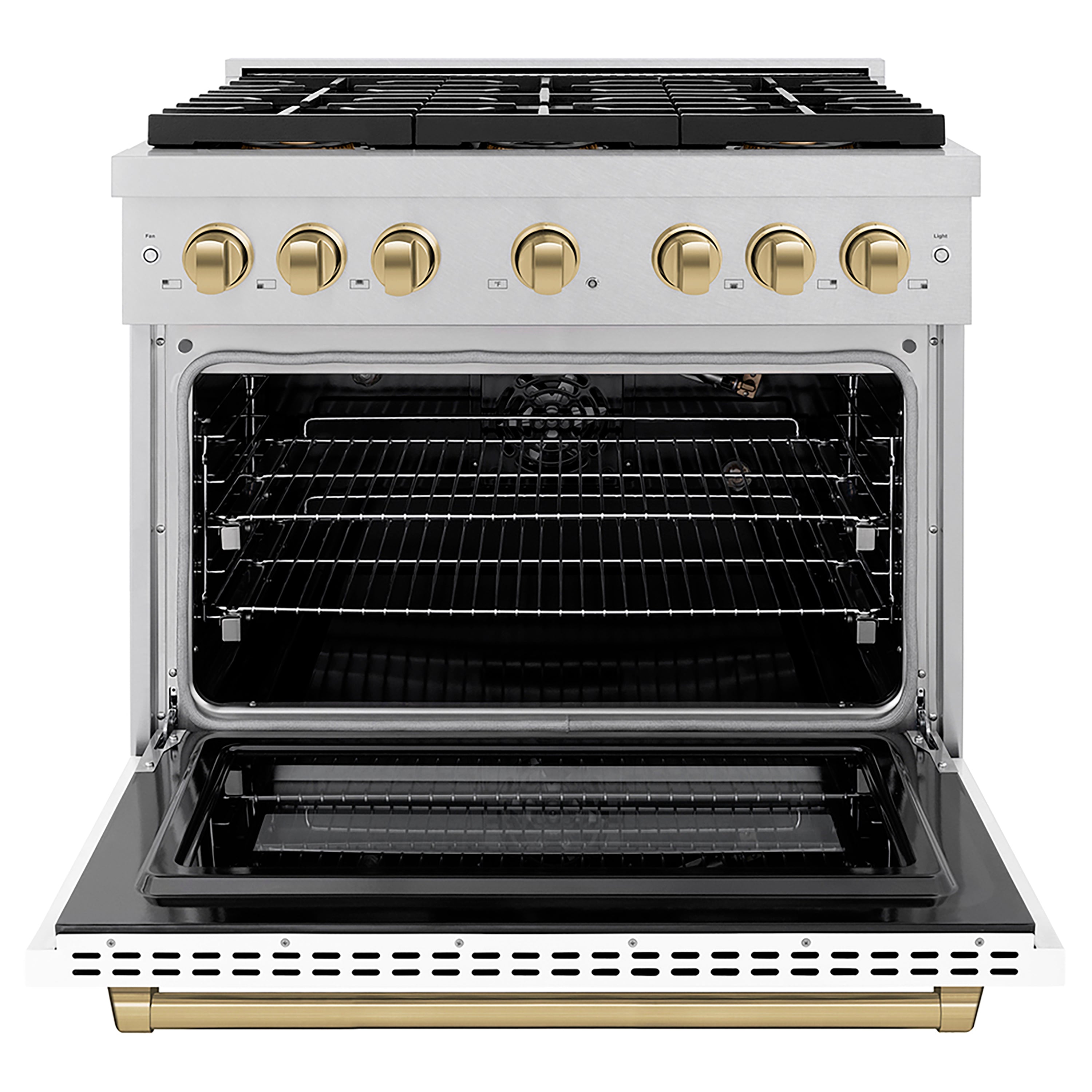 ZLINE Autograph Edition 36 in. 5.2 cu. ft. Paramount Gas Range with 6 Burner DuoPro™ Cooktop and Convection Gas Oven with White Matte Door and Matte Black Accents (PSGRZ-WM-36-MB)