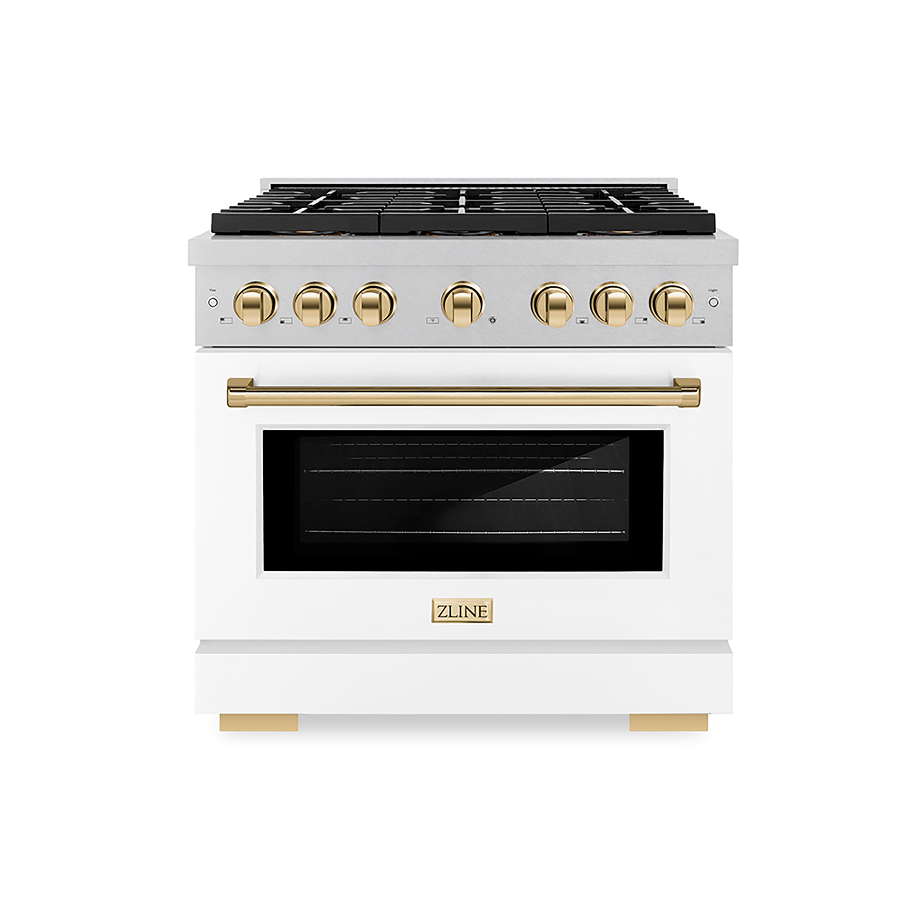ZLINE Autograph Edition 36 in. 5.2 cu. ft. Paramount Gas Range with 6 Burner DuoPro™ Cooktop and Convection Gas Oven with White Matte Door and Matte Black Accents (PSGRZ-WM-36-MB)