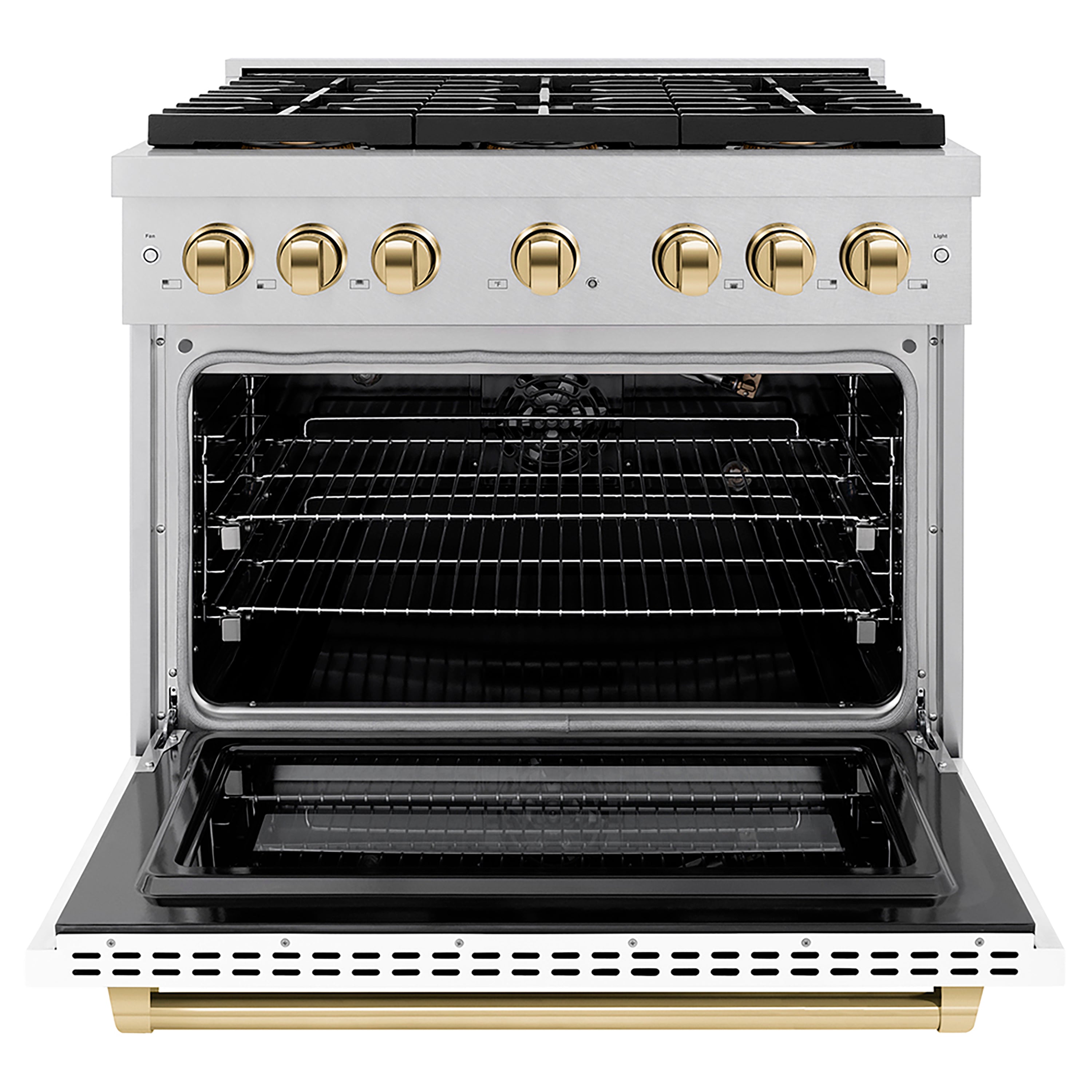 ZLINE Autograph Edition 36 in. 5.2 cu. ft. Paramount Gas Range with 6 Burner DuoPro™ Cooktop and Convection Gas Oven with White Matte Door and Matte Black Accents (PSGRZ-WM-36-MB)