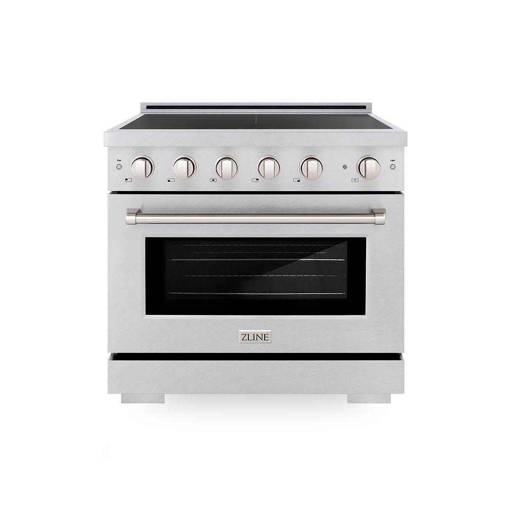 ZLINE 36 in. 5.2 cu. ft. Paramount Induction Range with 5 Element Cooktop and Electric Convection Oven in Satin Stainless Steel with White Matte Door (SINRS-WM-36)