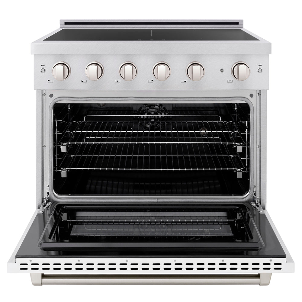 ZLINE 36 in. 5.2 cu. ft. Paramount Induction Range with 5 Element Cooktop and Electric Convection Oven in Satin Stainless Steel with White Matte Door (SINRS-WM-36)