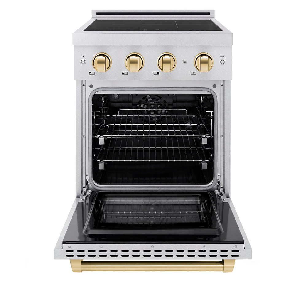 ZLINE Autograph Edition 24 in. 3.2 cu. ft. Paramount Induction Range with 3 Element Cooktop and Electric Convection Oven in Stainless Steel with Matte Black Accents (SINRZ-24-MB)
