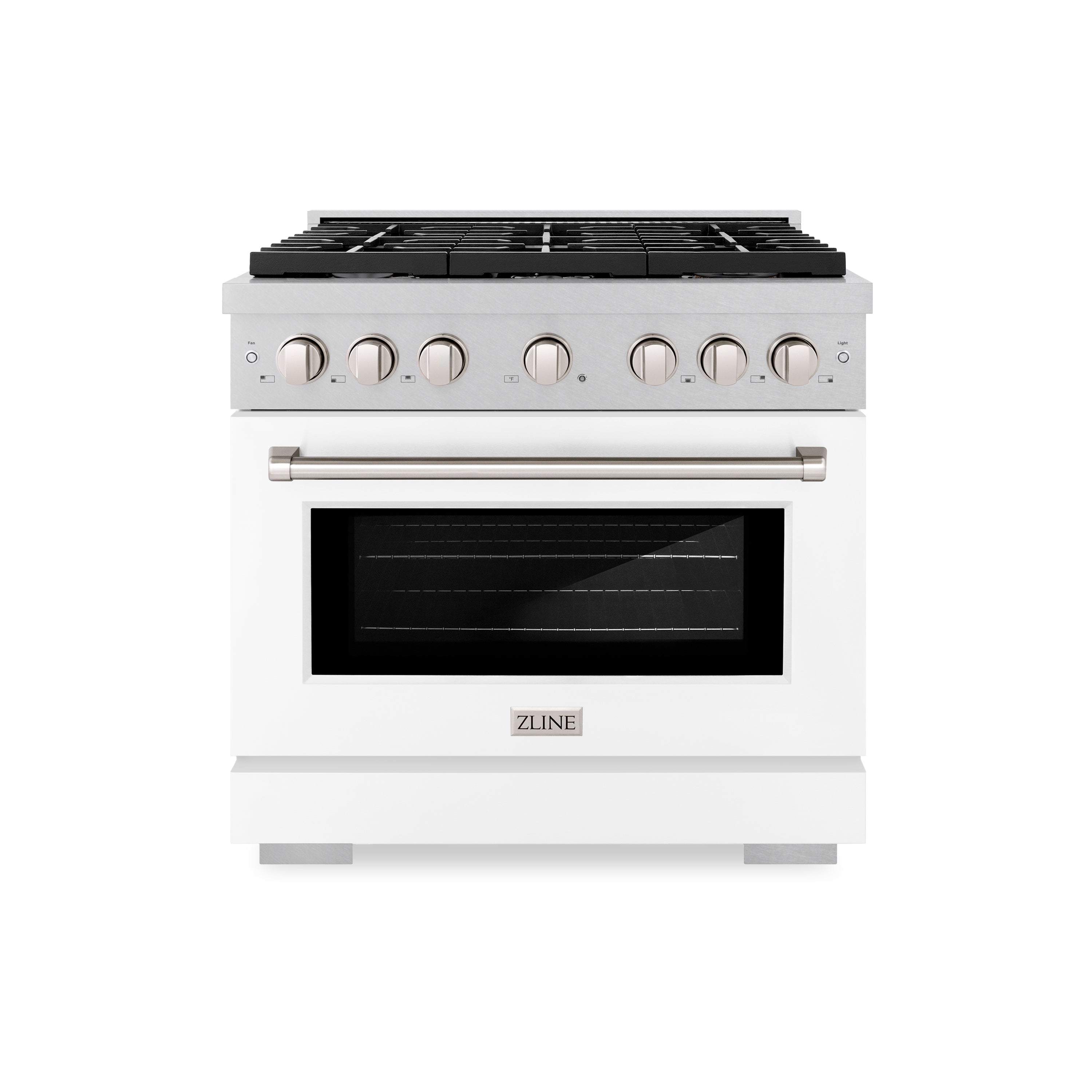 ZLINE 36 in. 5.2 cu. ft. Paramount Dual Fuel Range with 6 Burner Gas Cooktop and Electric Convection Oven in Stainless Steel with Black Matte Door (SDR-BLM-36)