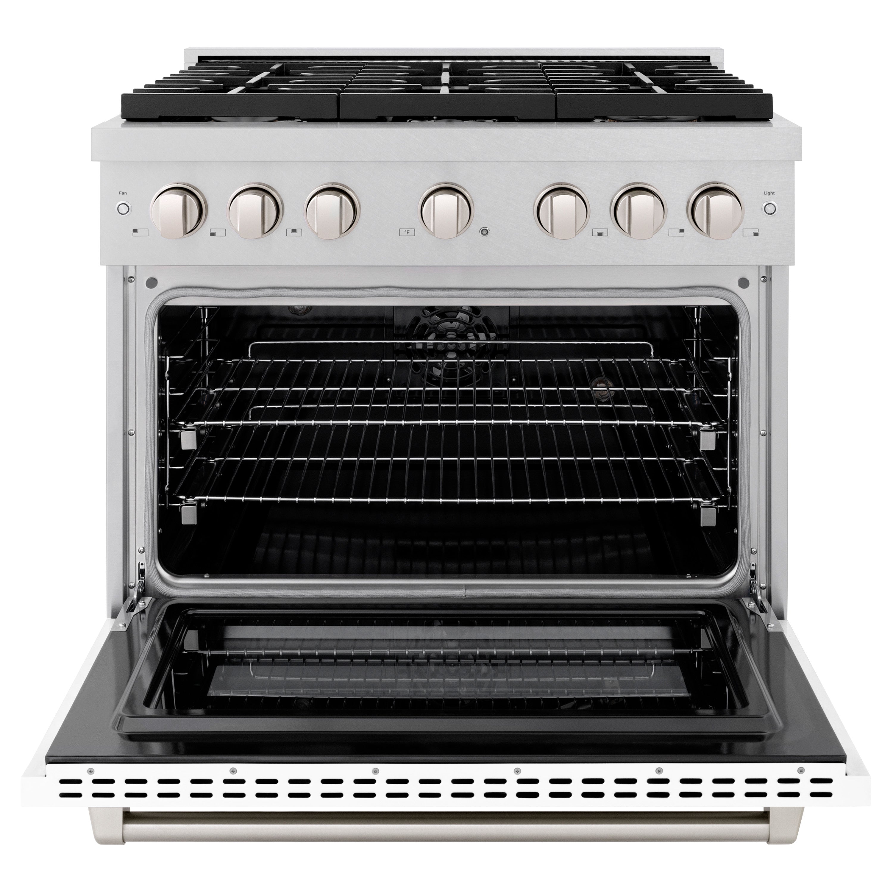 ZLINE 36 in. 5.2 cu. ft. Paramount Dual Fuel Range with 6 Burner Gas Cooktop and Electric Convection Oven in Stainless Steel with Black Matte Door (SDR-BLM-36)