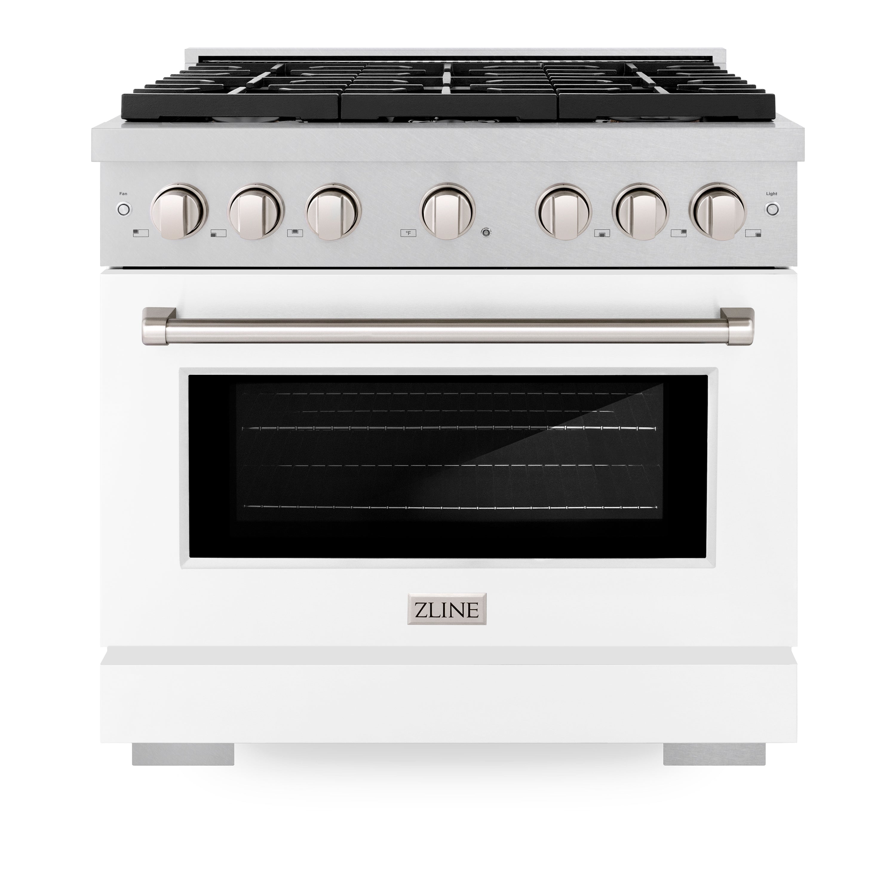 ZLINE 36 in. 5.2 cu. ft. Paramount Dual Fuel Range with 6 Burner Gas Cooktop and Electric Convection Oven in Stainless Steel with Black Matte Door (SDR-BLM-36)