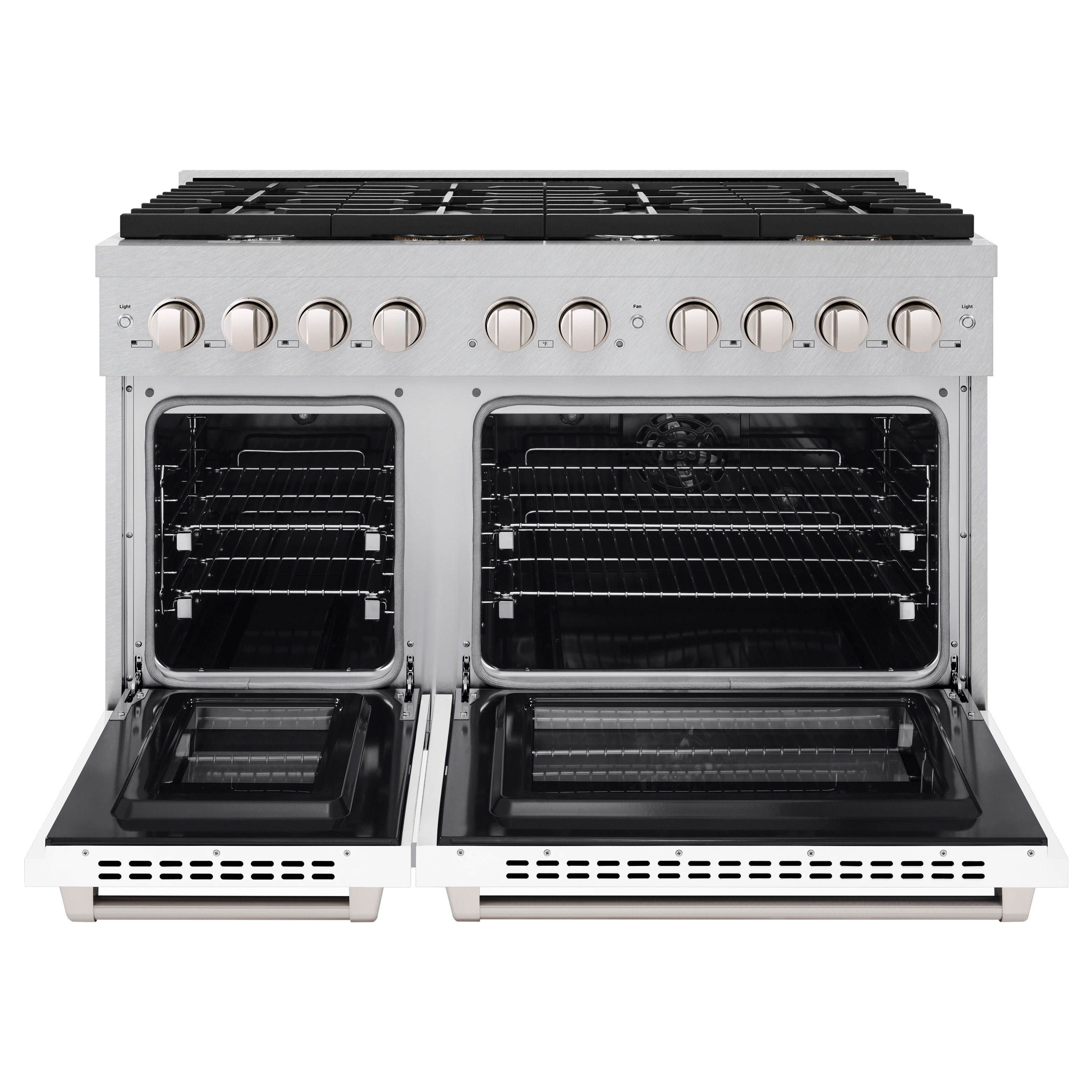ZLINE 48 in. 6.7 cu. ft. Paramount Double Oven Dual Fuel Range with 8 Burner Gas Cooktop in Stainless Steel with Black Matte Doors (SDR-BLM-48)