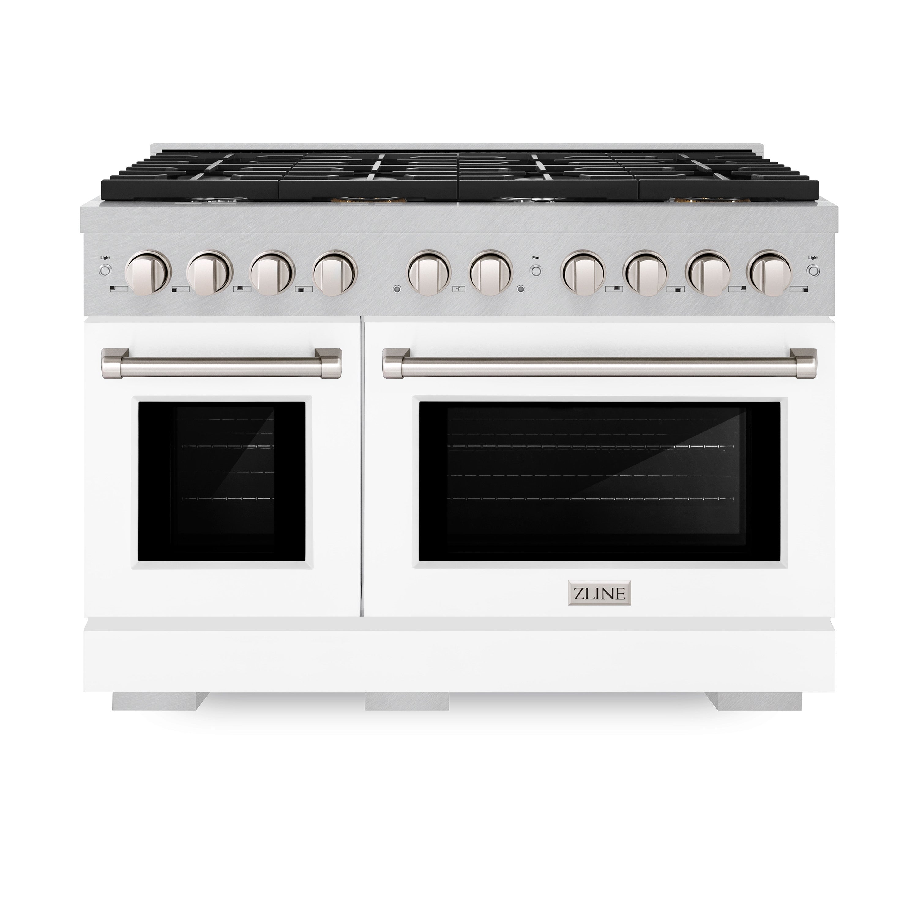 ZLINE 48 in. 6.7 cu. ft. Paramount Double Oven Dual Fuel Range with 8 Burner Gas Cooktop in Stainless Steel with Black Matte Doors (SDR-BLM-48)