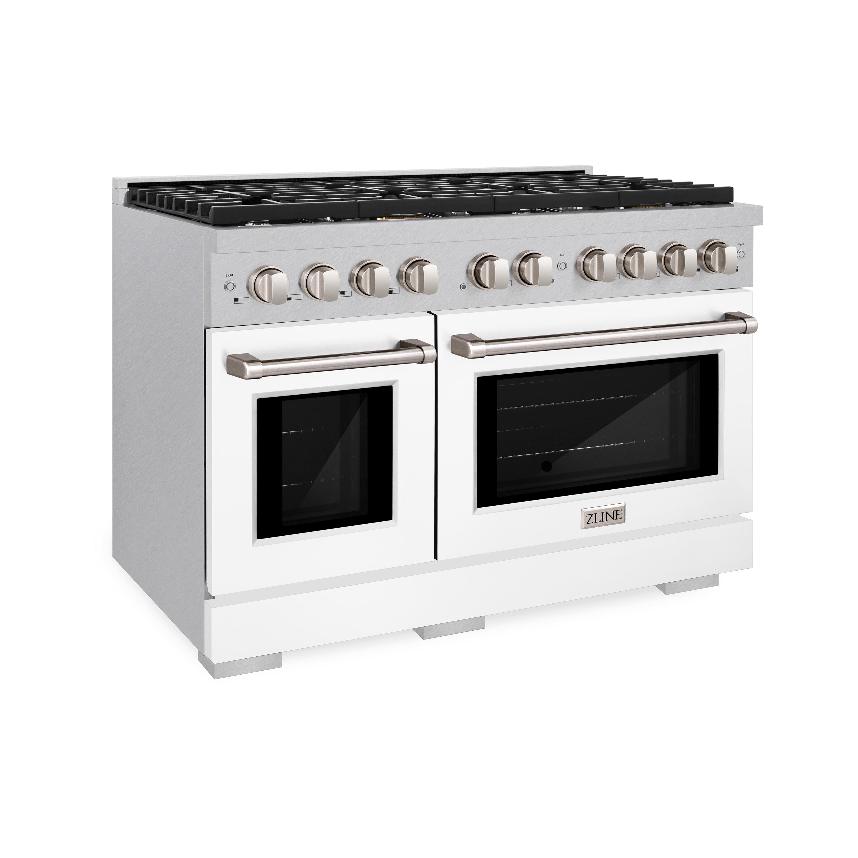 ZLINE 48 in. 6.7 cu. ft. Paramount Double Oven Dual Fuel Range with 8 Burner Gas Cooktop in Stainless Steel with Black Matte Doors (SDR-BLM-48)
