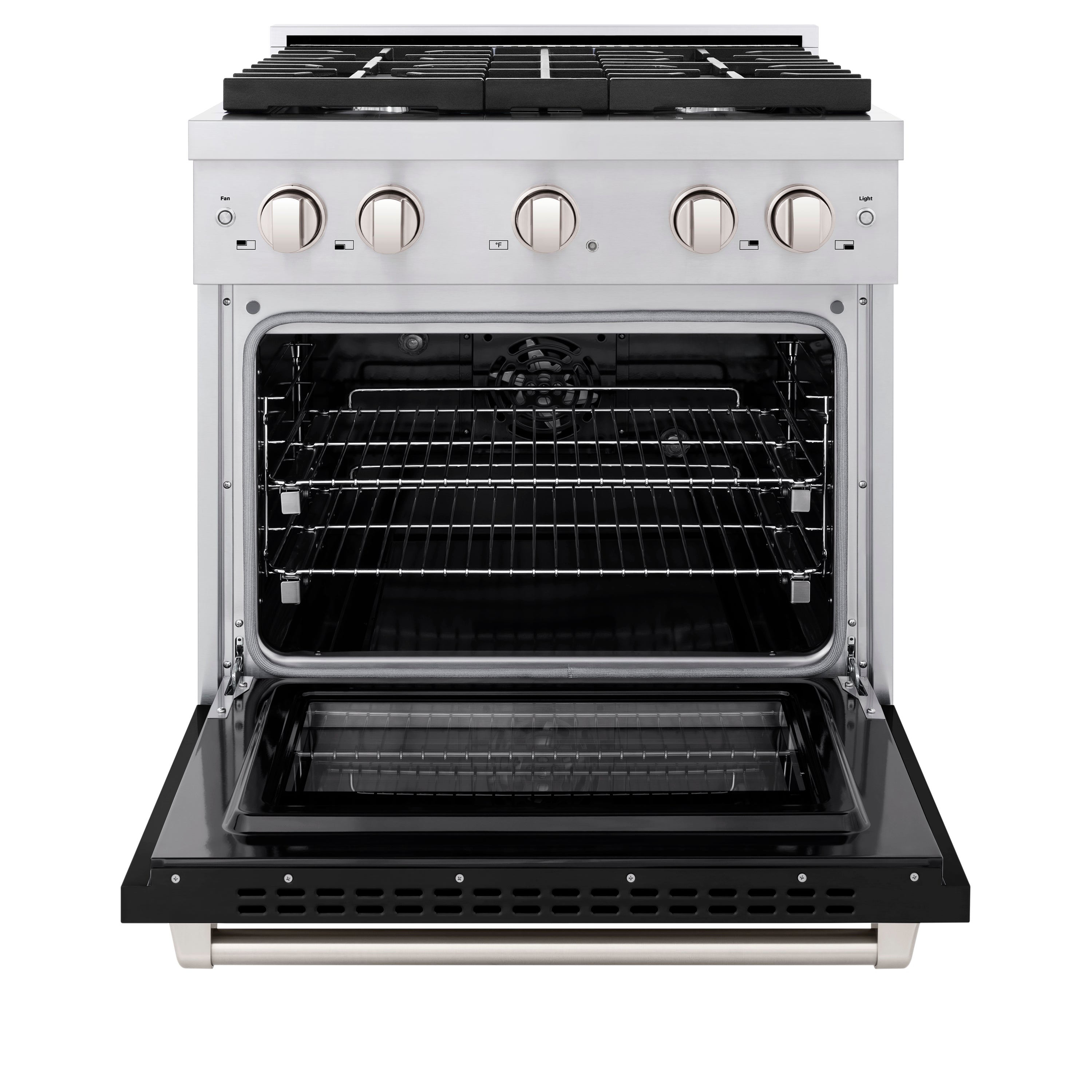 ZLINE 30 in. 4.2 cu. ft. Paramount Dual Fuel Range with 4 Burner Gas Cooktop and Electric Convection Oven in Stainless Steel with Black Matte Door (SDR-BLM-30)