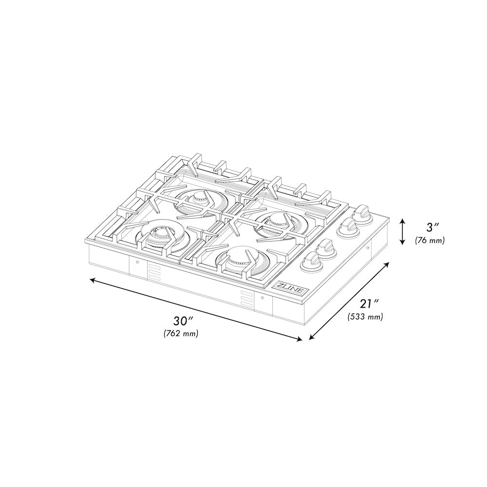 ZLINE 30" Gas Cooktop with 4 Gas Burners (RC30)
