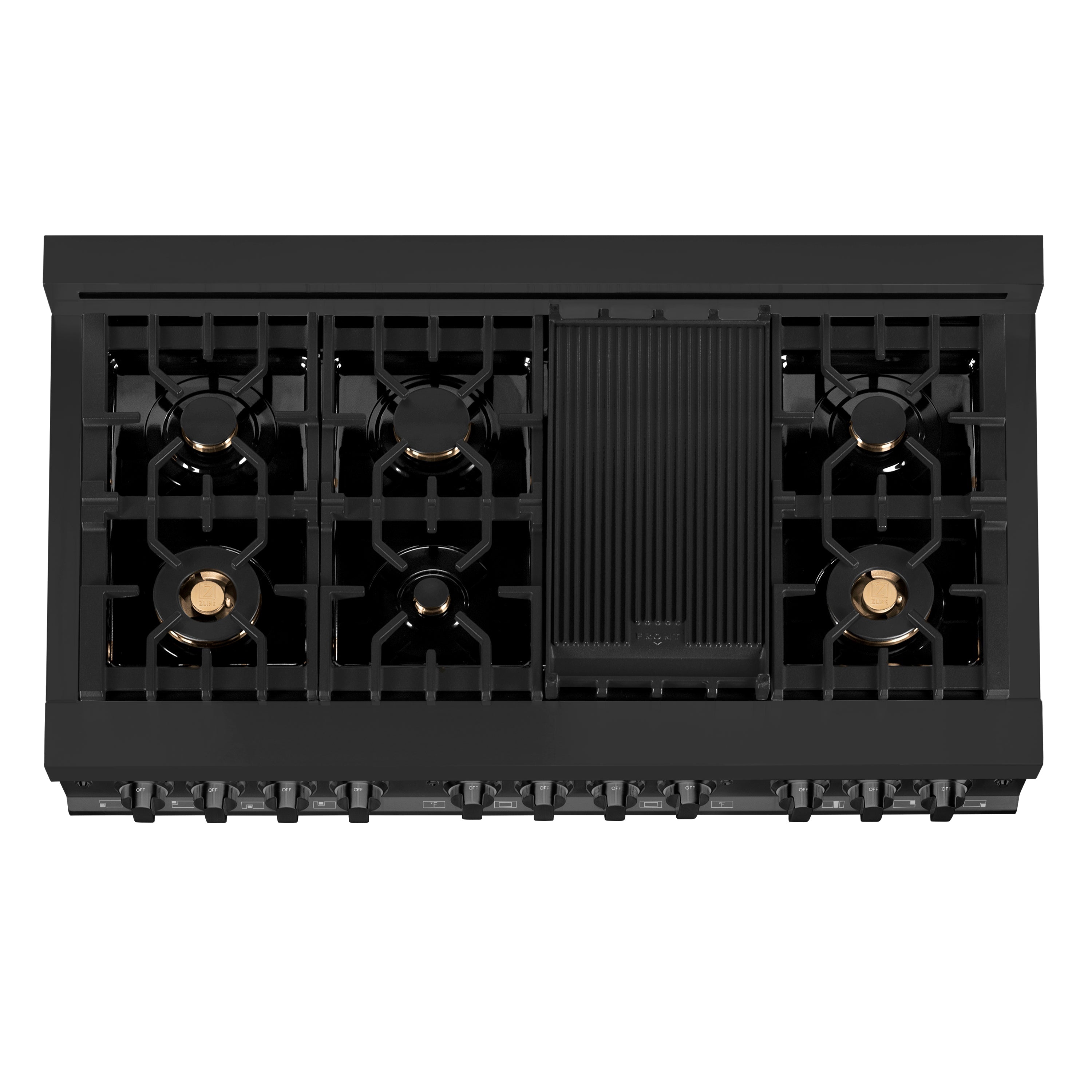 ZLINE 48 in. 6.0 cu. ft. Legacy Dual Fuel Range with Gas Cooktop and 2 Electric Ovens in Black Stainless Steel with 6 Brass Burners (RAB-BR-48)