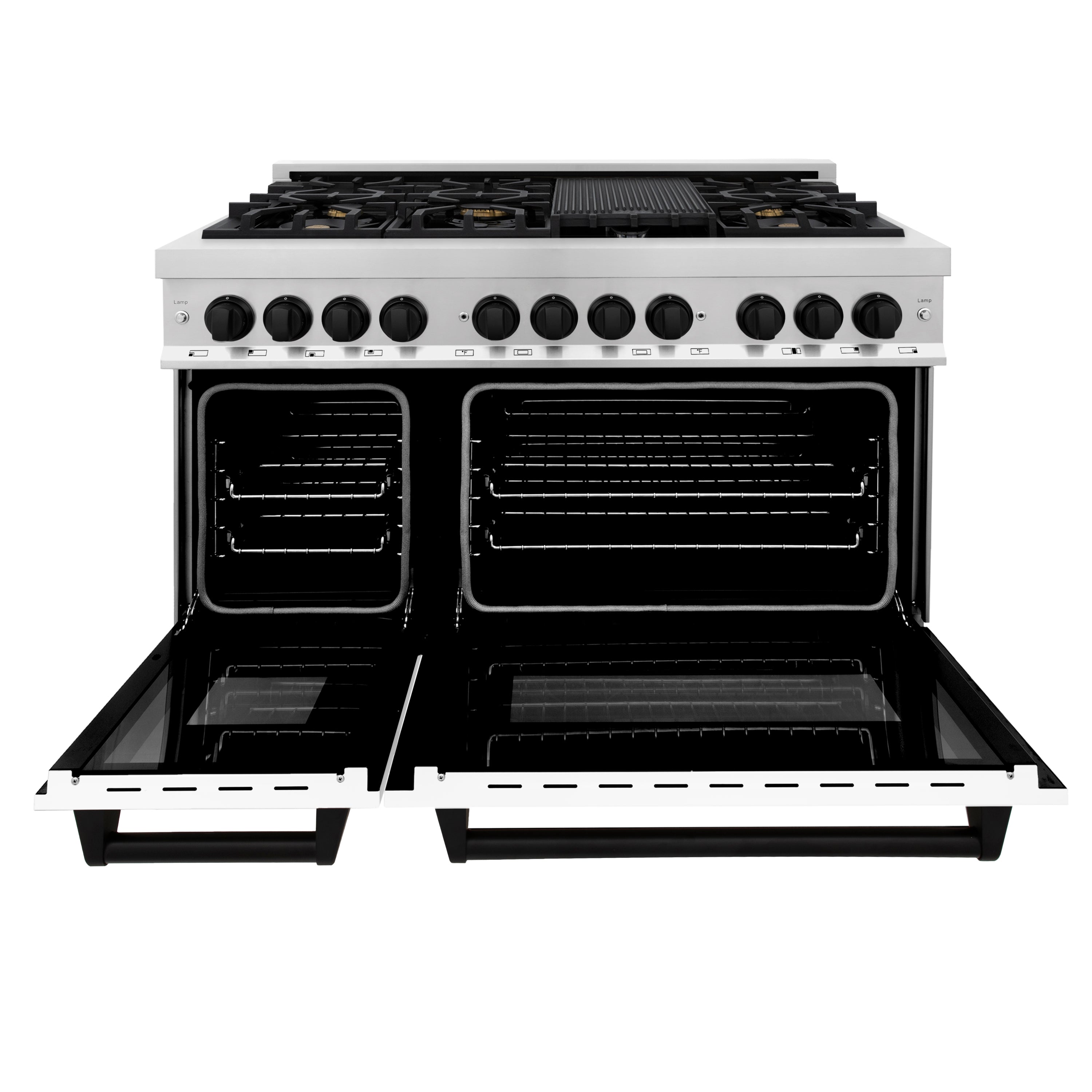 ZLINE Autograph Edition 48 in. 6.0 cu. ft. Legacy Dual Fuel Range with 7 Burner Gas Cooktop and 2 Electric Ovens in Stainless Steel and Champagne Bronze Accents (RAZ-48-CB)