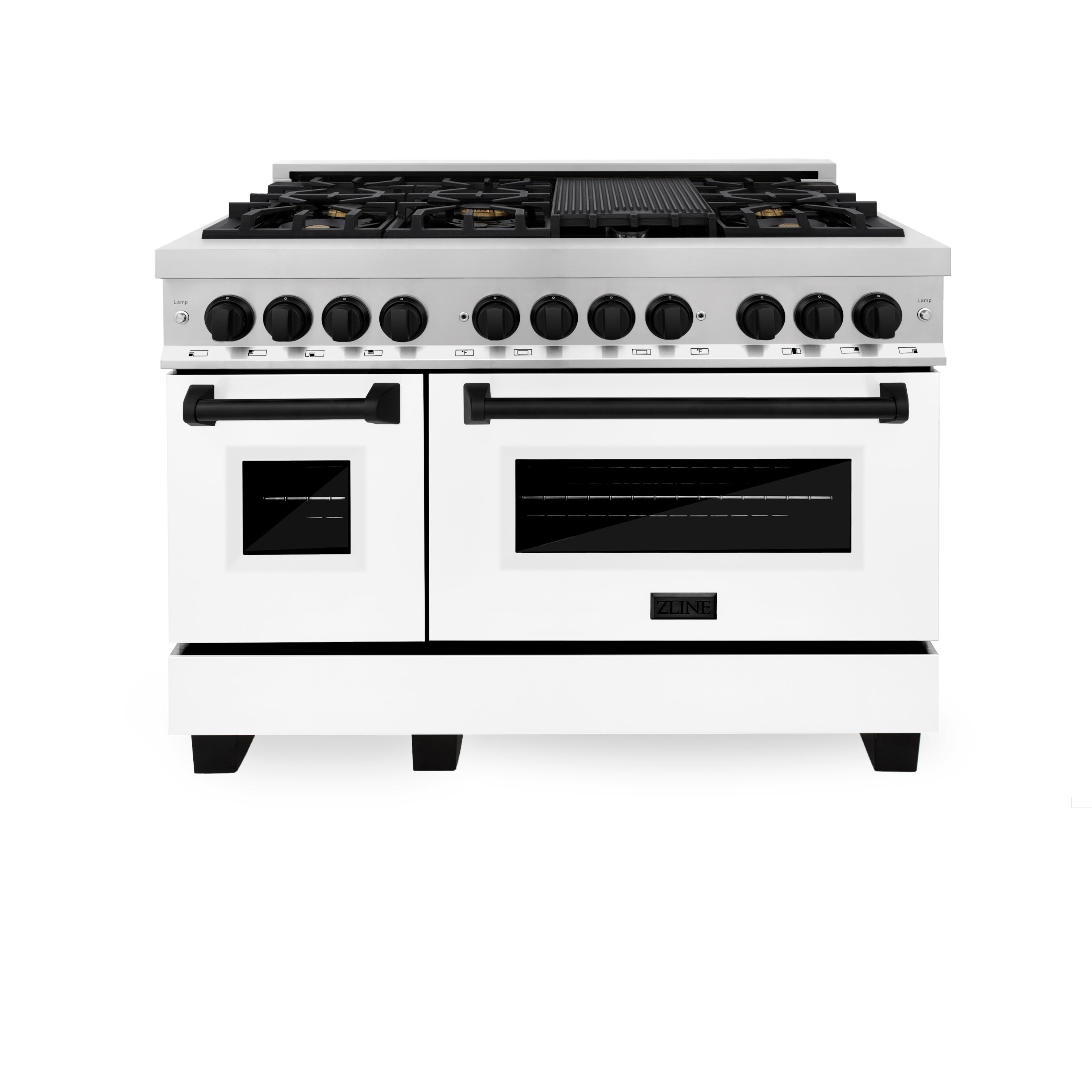 ZLINE Autograph Edition 48 in. 6.0 cu. ft. Legacy Dual Fuel Range with 7 Burner Gas Cooktop and 2 Electric Ovens in Stainless Steel and Champagne Bronze Accents (RAZ-48-CB)