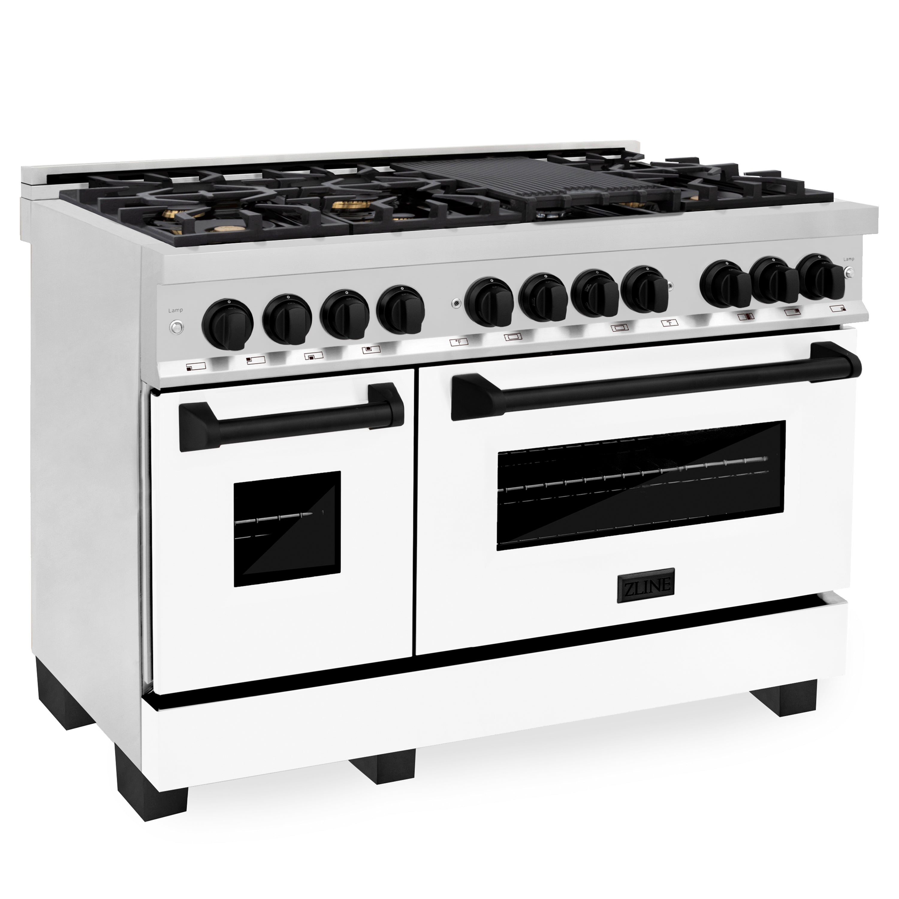 ZLINE Autograph Edition 48 in. 6.0 cu. ft. Legacy Dual Fuel Range with 7 Burner Gas Cooktop and 2 Electric Ovens in Stainless Steel and Champagne Bronze Accents (RAZ-48-CB)