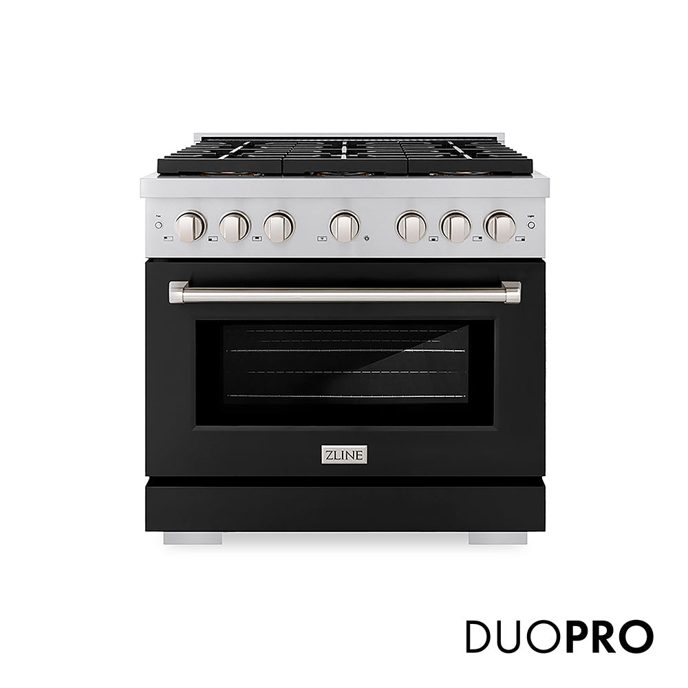 ZLINE 36 in. 5.2 cu. ft. Paramount Dual Fuel Range with 6 Burner DuoPro™ Cooktop and Electric Convection Oven in Black Stainless Steel (PSDRB-36)
