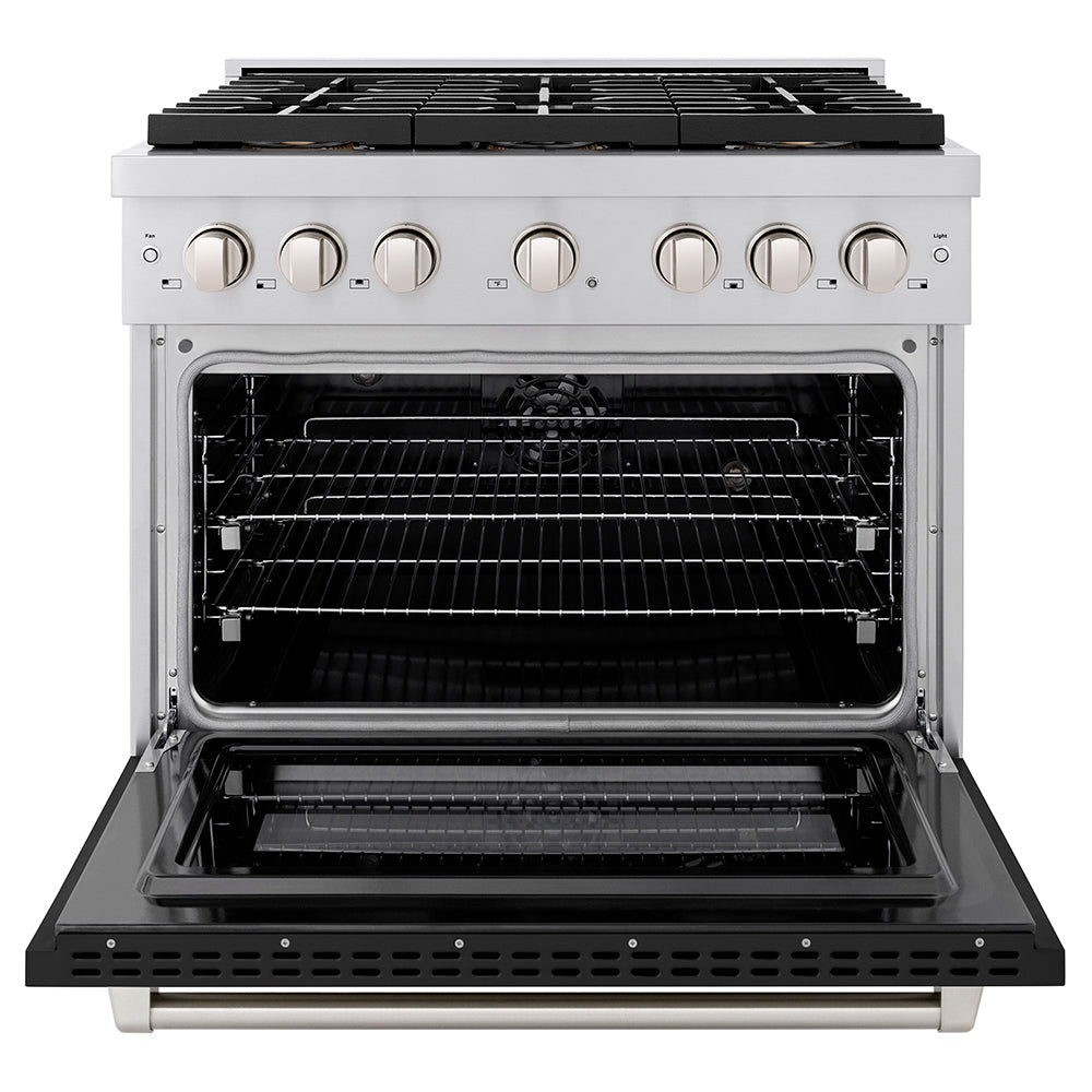 ZLINE 36 in. 5.2 cu. ft. Paramount Dual Fuel Range with 6 Burner DuoPro™ Cooktop and Electric Convection Oven in Black Stainless Steel (PSDRB-36)