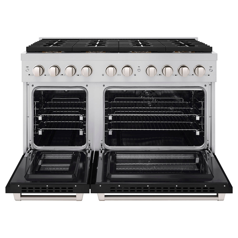 ZLINE 48 in. 6.7 cu. ft. Paramount Dual Fuel Range with 8 Burner DuoPro™ Cooktop and Dual Ovens in Black Stainless Steel (PSDRB-48)