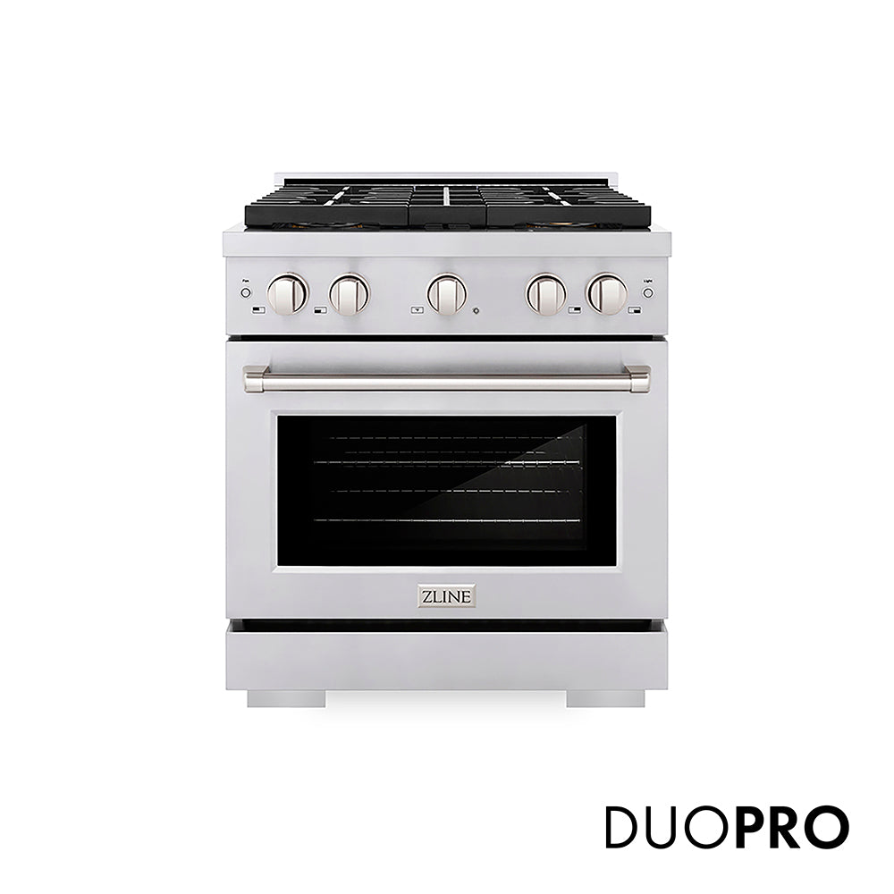 ZLINE 30 in. 4.2 cu. ft. Paramount Dual Fuel Range with 4 Burner DuoPro™ Cooktop and Electric Convection Oven with Black Matte Door (PSDR-BLM-30)