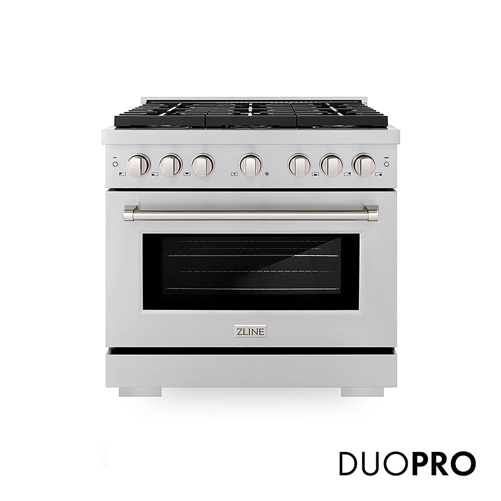 ZLINE 36 in. 5.2 cu. ft. Paramount Dual Fuel Range with 6 Burner DuoPro™ Cooktop and Electric Convection Oven in Black Stainless Steel (PSDRB-36)
