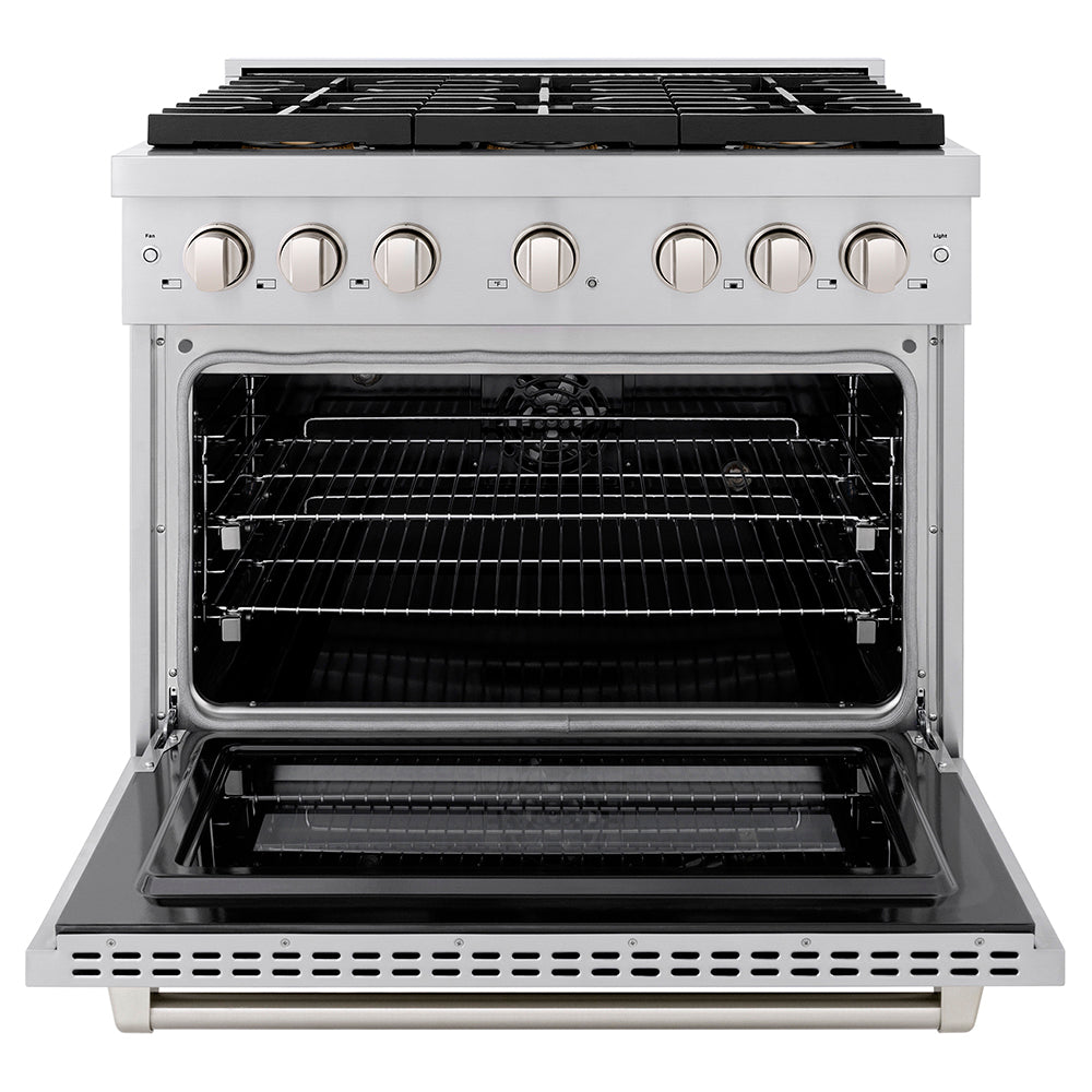 ZLINE 36 in. 5.2 cu. ft. Paramount Dual Fuel Range with 6 Burner DuoPro™ Cooktop and Electric Convection Oven in Black Stainless Steel (PSDRB-36)