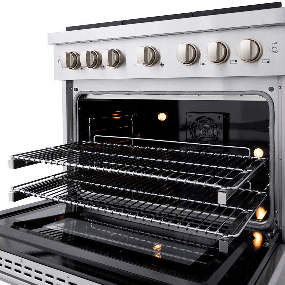 ZLINE 36 in. 5.2 cu. ft. Paramount Dual Fuel Range with 6 Burner DuoPro™ Cooktop and Electric Convection Oven in Black Stainless Steel (PSDRB-36)