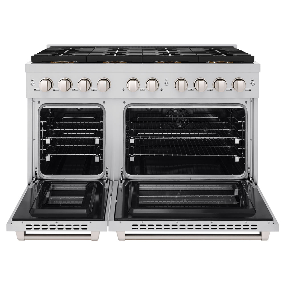 ZLINE 48 in. 6.7 cu. ft. Paramount Dual Fuel Range with 8 Burner DuoPro™ Cooktop and Dual Ovens in Black Stainless Steel (PSDRB-48)