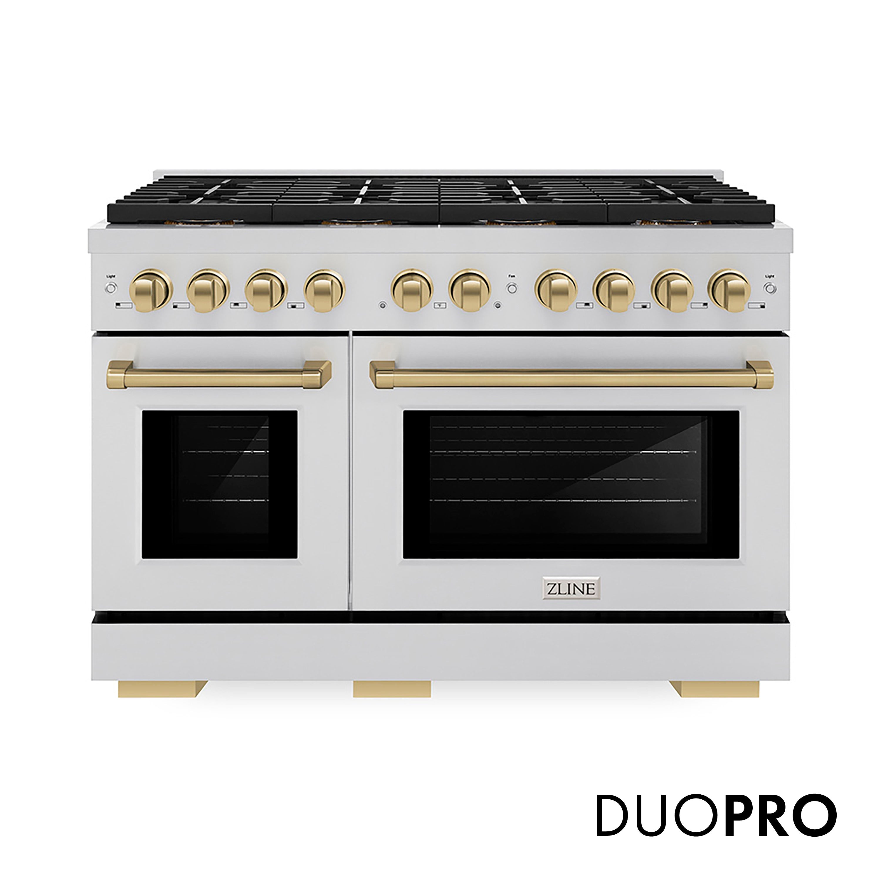ZLINE Autograph Edition 48 in. 6.7 cu. ft. Paramount Dual Fuel Range with 8 Burner DuoPro™ Cooktop and Dual Ovens in Stainless Steel and Champagne Bronze Accents (PSDRZ-48-CB)