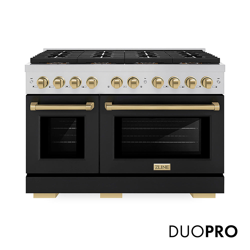 ZLINE Autograph Edition 48 in. 6.7 cu. ft. Paramount Dual Fuel Range with 8 Burner DuoPro™ Cooktop and Dual Ovens in Stainless Steel and Champagne Bronze Accents (PSDRZ-48-CB)