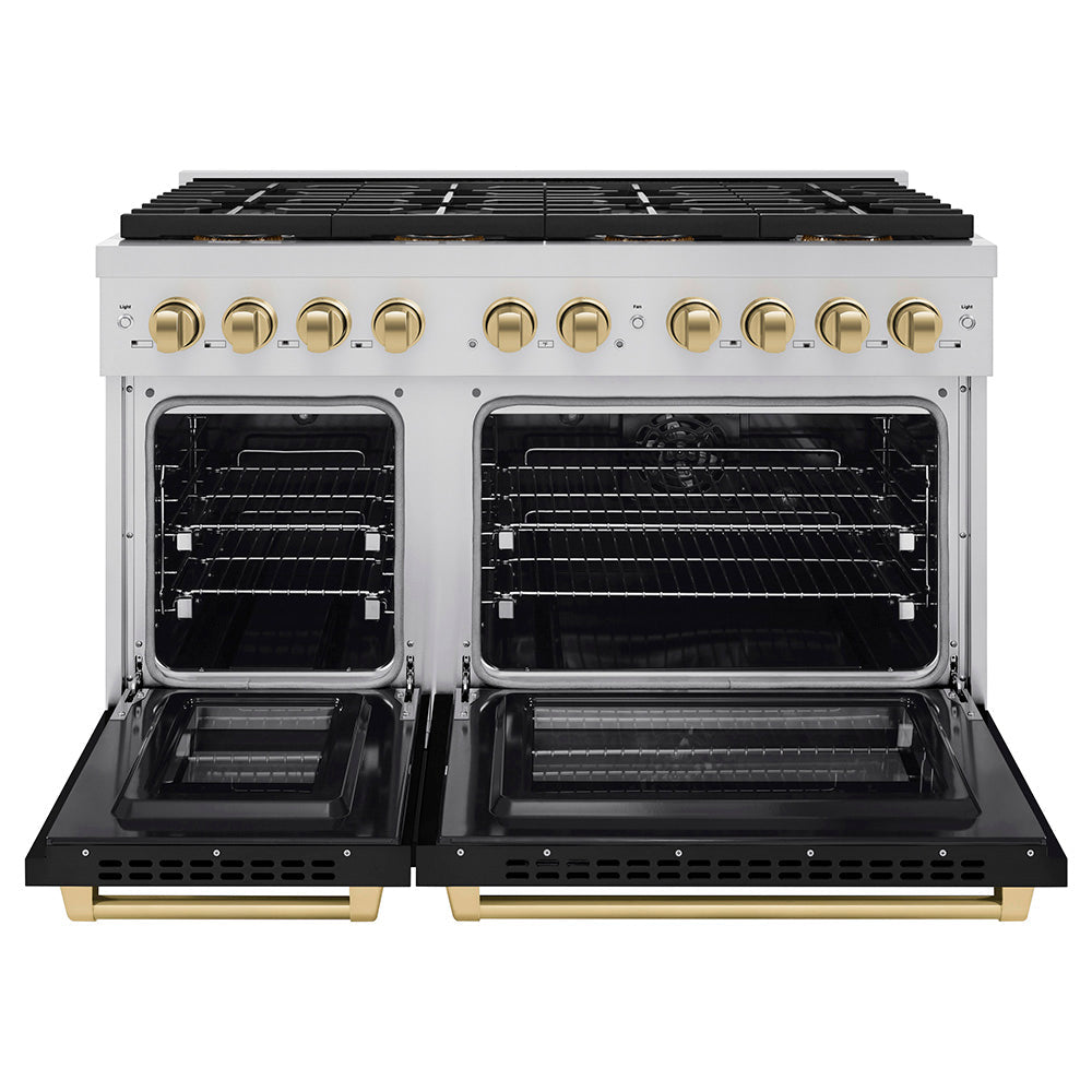 ZLINE Autograph Edition 48 in. 6.7 cu. ft. Paramount Dual Fuel Range with 8 Burner DuoPro™ Cooktop and Dual Ovens in Stainless Steel and Champagne Bronze Accents (PSDRZ-48-CB)