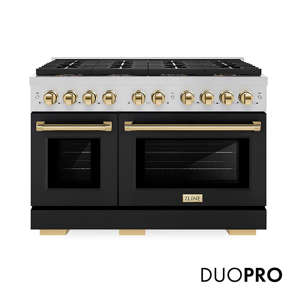 ZLINE Autograph Edition 48 in. 6.7 cu. ft. Paramount Dual Fuel Range with 8 Burner DuoPro™ Cooktop and Dual Ovens in Stainless Steel and Champagne Bronze Accents (PSDRZ-48-CB)