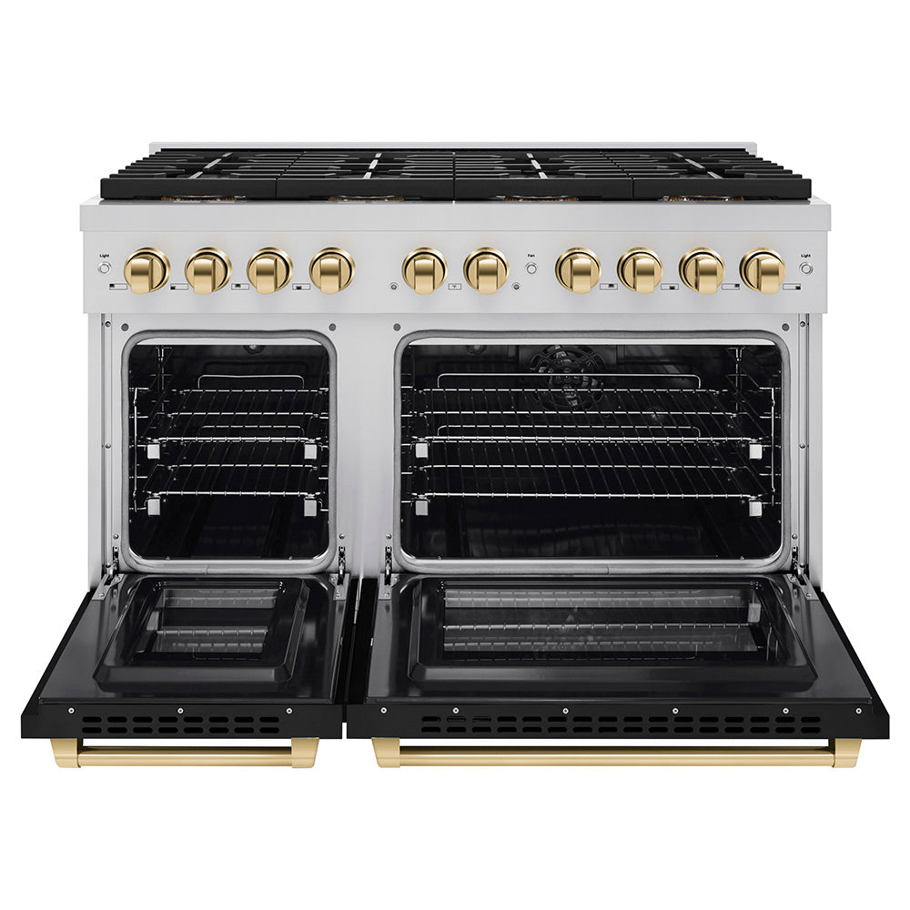 ZLINE Autograph Edition 48 in. 6.7 cu. ft. Paramount Dual Fuel Range with 8 Burner DuoPro™ Cooktop and Dual Ovens in Stainless Steel and Champagne Bronze Accents (PSDRZ-48-CB)