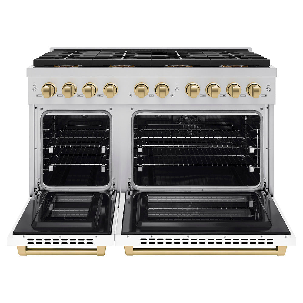 ZLINE Autograph Edition 48 in. 6.7 cu. ft. Paramount Dual Fuel Range with 8 Burner DuoPro™ Cooktop and Dual Ovens in Stainless Steel and Champagne Bronze Accents (PSDRZ-48-CB)