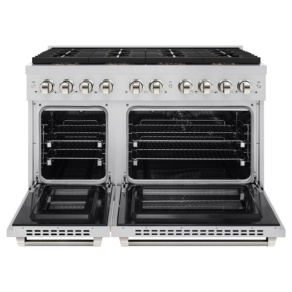 ZLINE Autograph Edition 48 in. 6.7 cu. ft. Paramount Dual Fuel Range with 8 Burner DuoPro™ Cooktop and Dual Ovens in Stainless Steel and Champagne Bronze Accents (PSDRZ-48-CB)