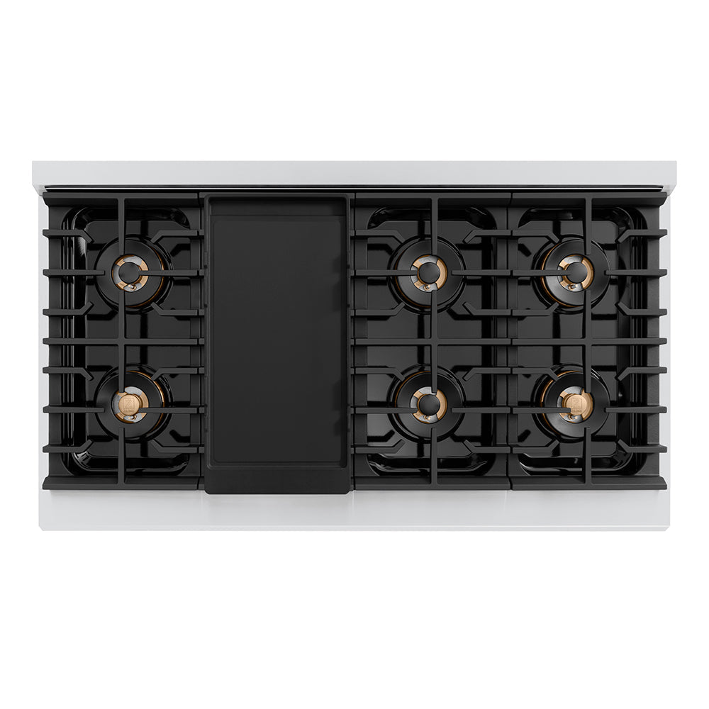 ZLINE Autograph Edition 48 in. 6.7 cu. ft. Paramount Dual Fuel Range with 8 Burner DuoPro™ Cooktop and Dual Ovens in Stainless Steel and Champagne Bronze Accents (PSDRZ-48-CB)