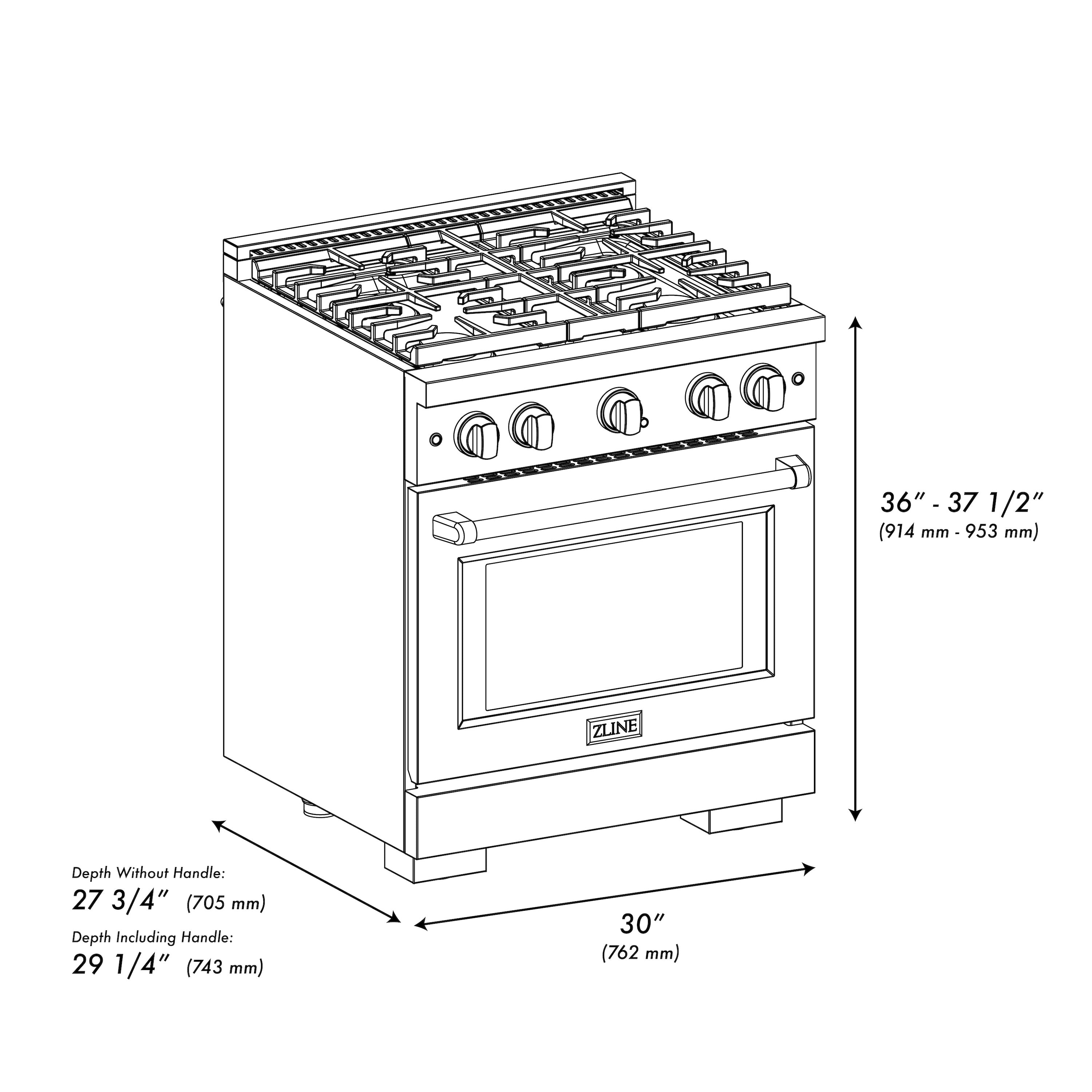 ZLINE 30 in. 4.2 cu. ft. Paramount Dual Fuel Range with 4 Burner Gas Cooktop and Electric Convection Oven in Stainless Steel with Black Matte Door (SDR-BLM-30)
