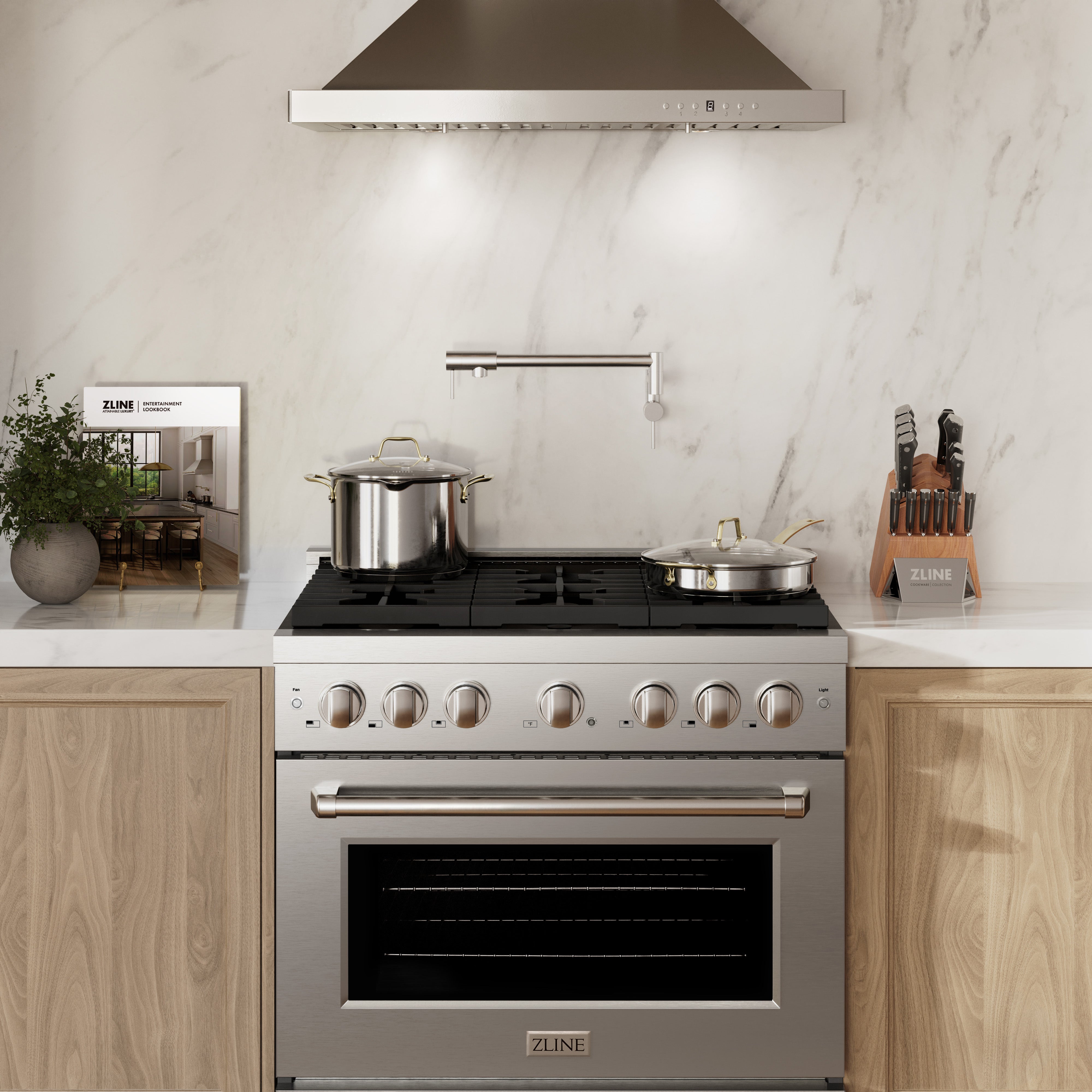 ZLINE 36 in. 5.2 cu. ft. Paramount Dual Fuel Range with 6 Burner Gas Cooktop and Electric Convection Oven in Stainless Steel with Black Matte Door (SDR-BLM-36)