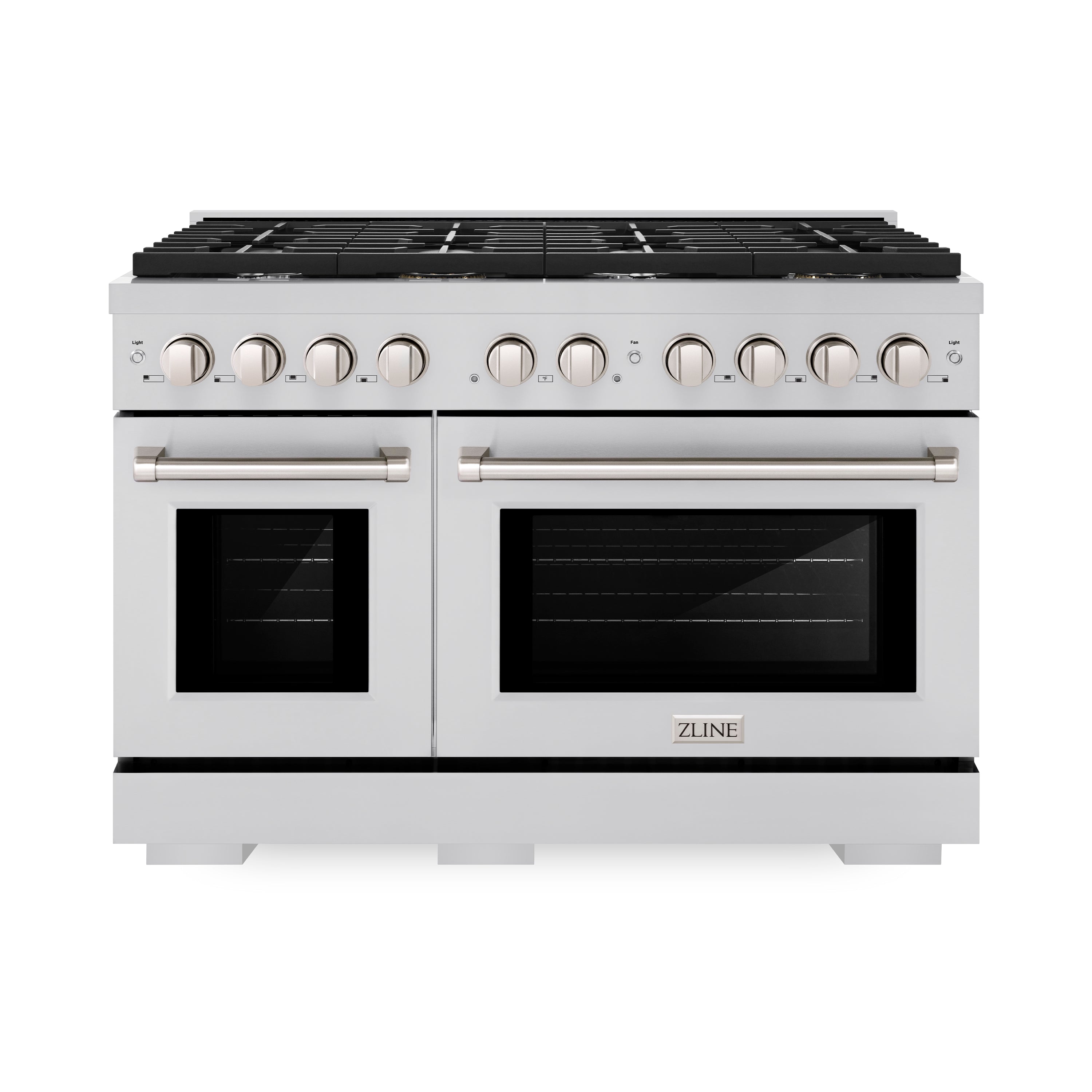 ZLINE 48 in. 6.7 cu. ft. Paramount Double Oven Dual Fuel Range with 8 Burner Gas Cooktop in Stainless Steel with Black Matte Doors (SDR-BLM-48)